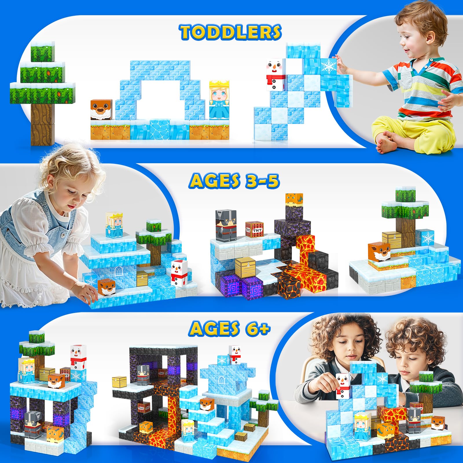 Frozen & Lava Magnetic Building Blocks Set - STEM Educational Toys for Kids Ages 3-8, Sensory Toddler Toys with Magnetic Tiles for Indoor & Outdoor Play - Perfect Gift for Boys and Girls | Great for Creative Play, STEM Learning, and Birthday Gifts