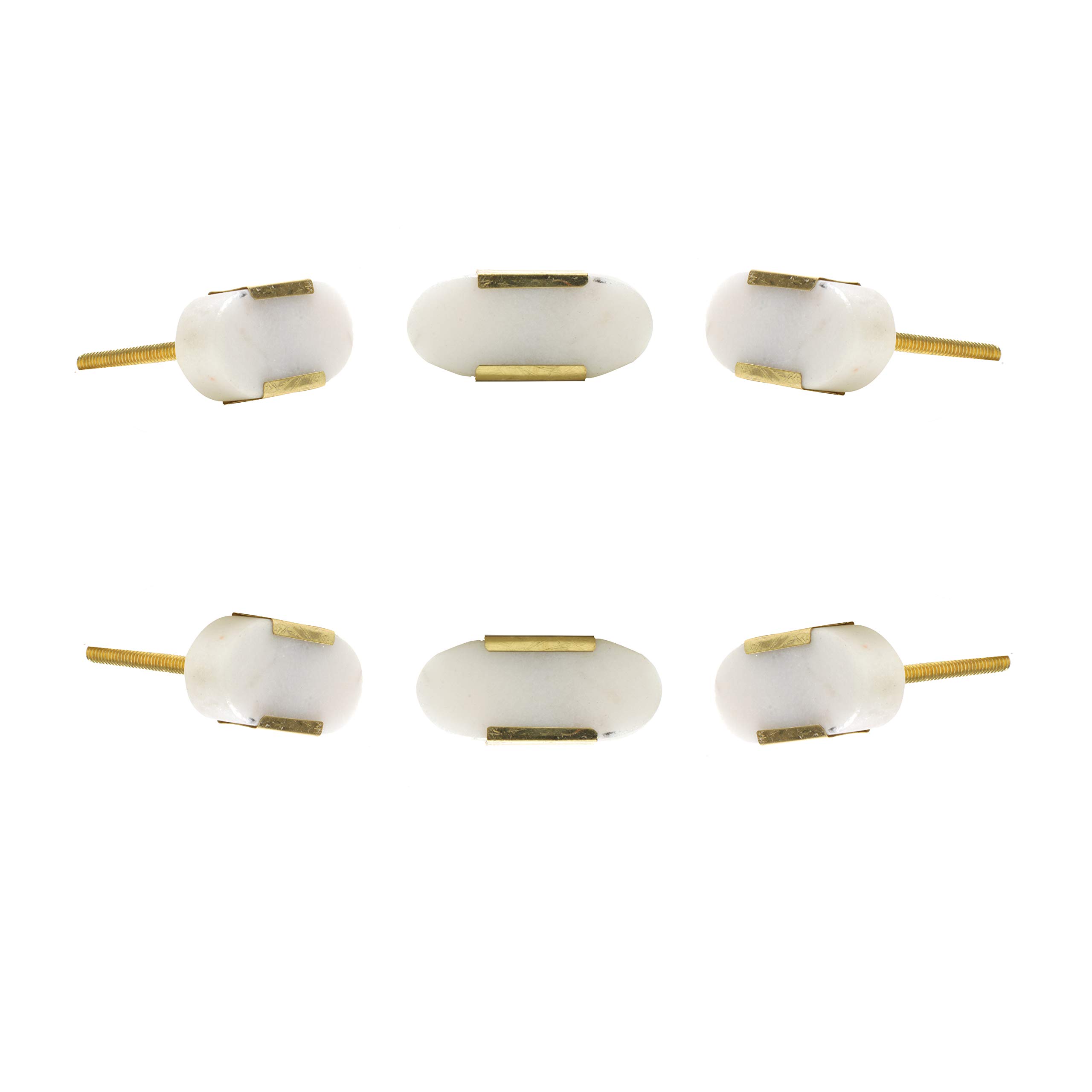 Perilla Home Set of 6 White Marble Cabinet Knobs - Elegant Oval Drawer Pulls with Screws for Kitchen Cabinets, Dressers & Cupboards | Decorative Hardware for Home Office & Bedroom Furniture (Perfect for Modern Farmhouse & Shaker Style Decor)