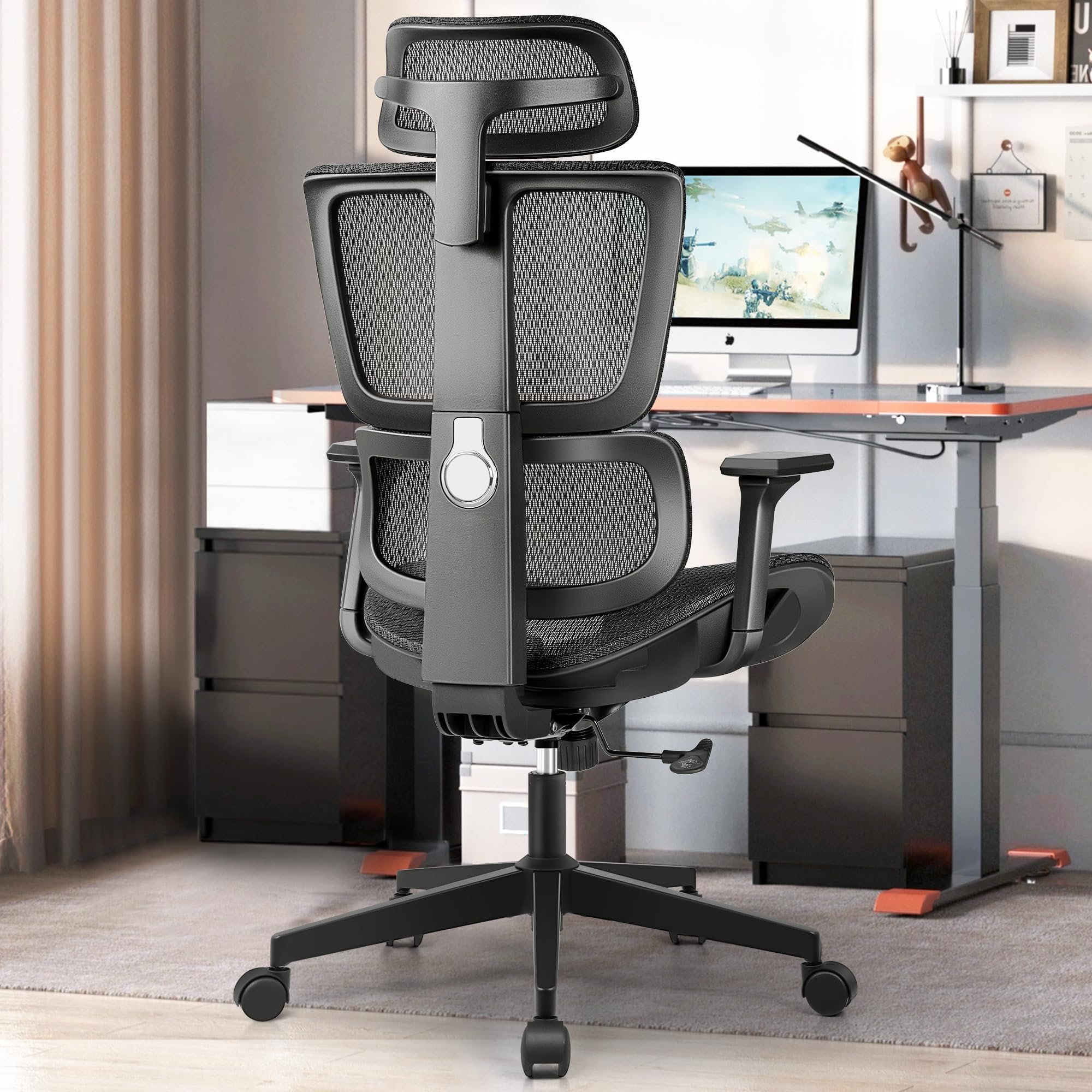 Primy Ergonomic Gaming Chair - High Back Breathable Mesh Office Chair with Adjustable Lumbar Support & Swivel Base - Adjustable Computer Desk Chair for Esports, Work & Home Use (Black) - Perfect for Long Gaming Sessions, Remote Work & Home Office Setup