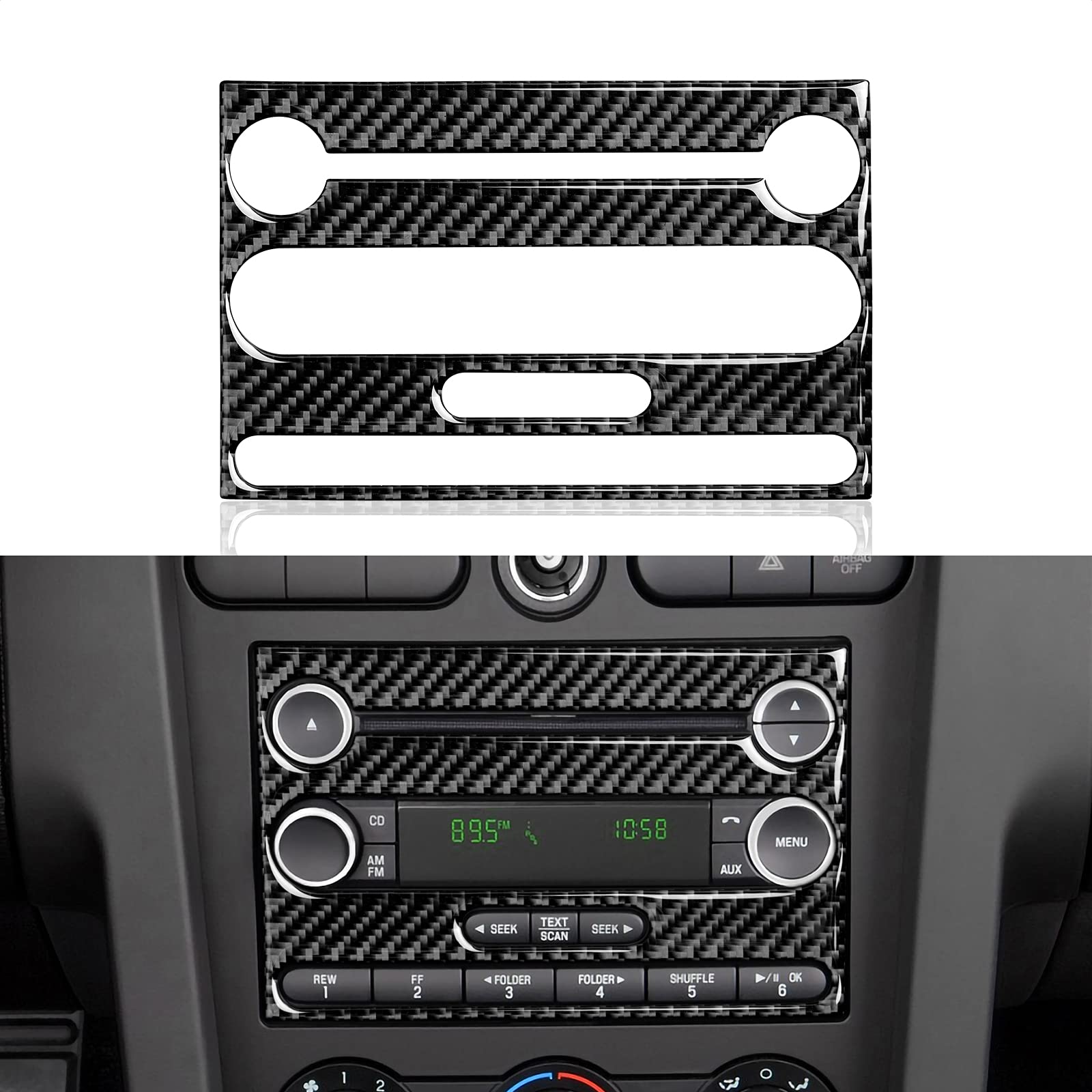Premium Carbon Fiber Center Console CD Panel Sticker Cover for 2005-2009 Ford Mustang | Interior Trim Accessories | Perfect for Car Customization & Protection