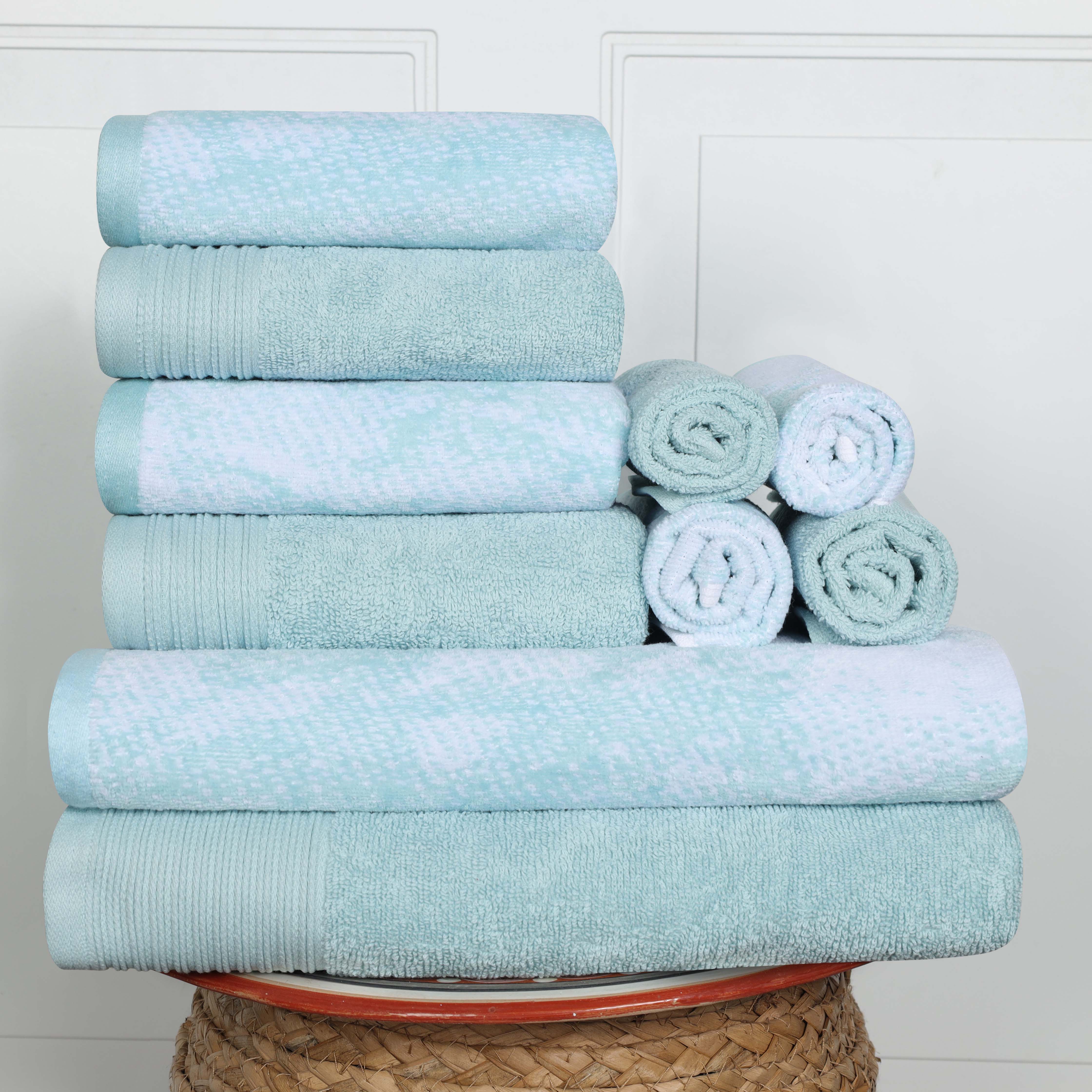 Premium 10-Piece Cotton Quick-Drying Towel Set - Solid & Marble Patterns for Bath, Gym, Pool, and Spa Use