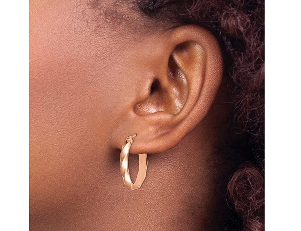 14K Rose Gold Twisted Hoop Earrings for Women - 4mm Thick Polished Pink Gold Hoops - Perfect for Everyday Wear, Date Nights & Special Occasions