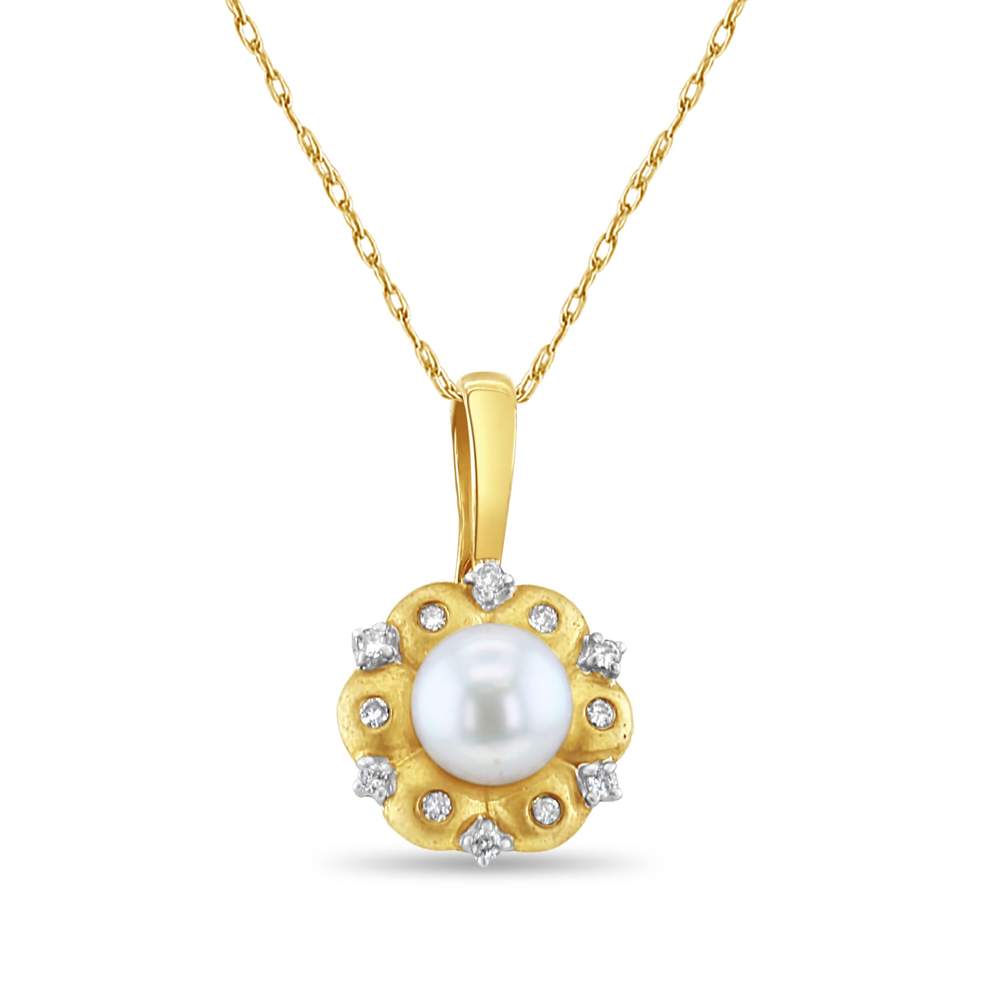 Exquisite Flower Shaped Pearl Pendant Necklace with Diamond Accents - Matte Finish Jewelry for Women - Perfect for Weddings, Anniversaries & Special Occasions