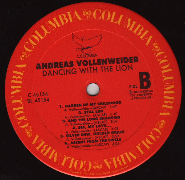 Andreas Vollenweider - Dancing With The Lion LP Vinyl Record Album (VG/Very Good Condition) - Perfect for Jazz & New Age Music Collectors & Audiophiles