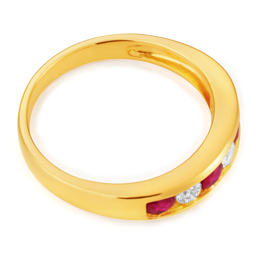 18K Yellow Gold Natural Ruby and Diamond Ring (0.25ct) - Elegant Jewelry for Women, Perfect for Engagement, Anniversary & Special Occasions