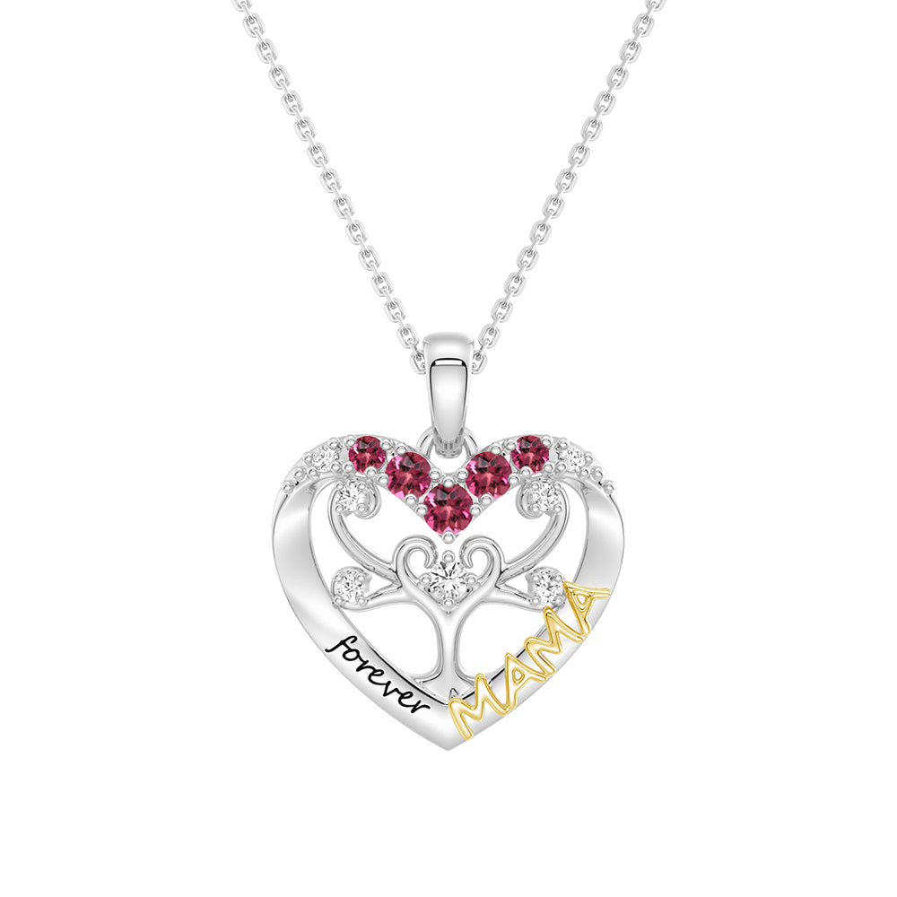Custom Birthstone Heart Tree Necklace - Personalized Forever MAMA Pendant Jewelry for Women, Mothers, Grandmothers | Gift for Birthday, Mother's Day, Anniversary & Special Occasions
