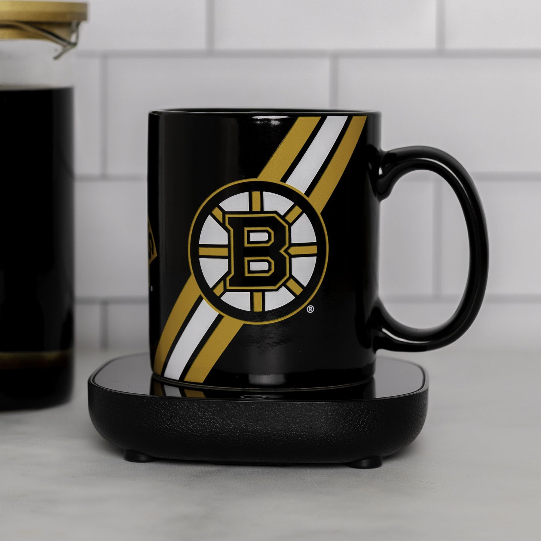 Boston Bruins Logo Mug Warmer with Ceramic Mug - Auto On/Off Coffee Warmer for Desk - Perfect Gift for Hockey Fans & Office Use
