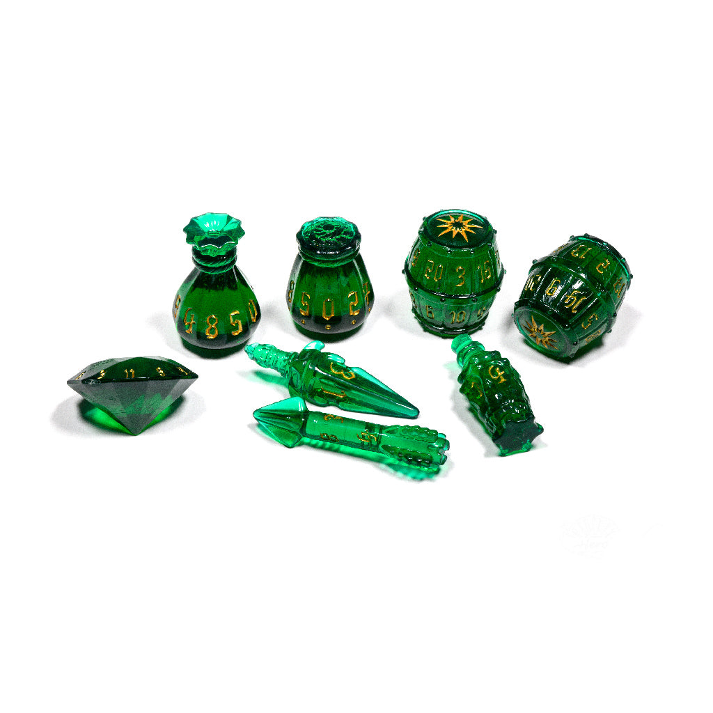 PolyHero Rogue 8-Piece Dice Set - Emerald Emissary Green RPG Dice for Dungeons & Dragons, Pathfinder & Tabletop Gaming - Perfect for D&D Campaigns, Board Games & Collectors