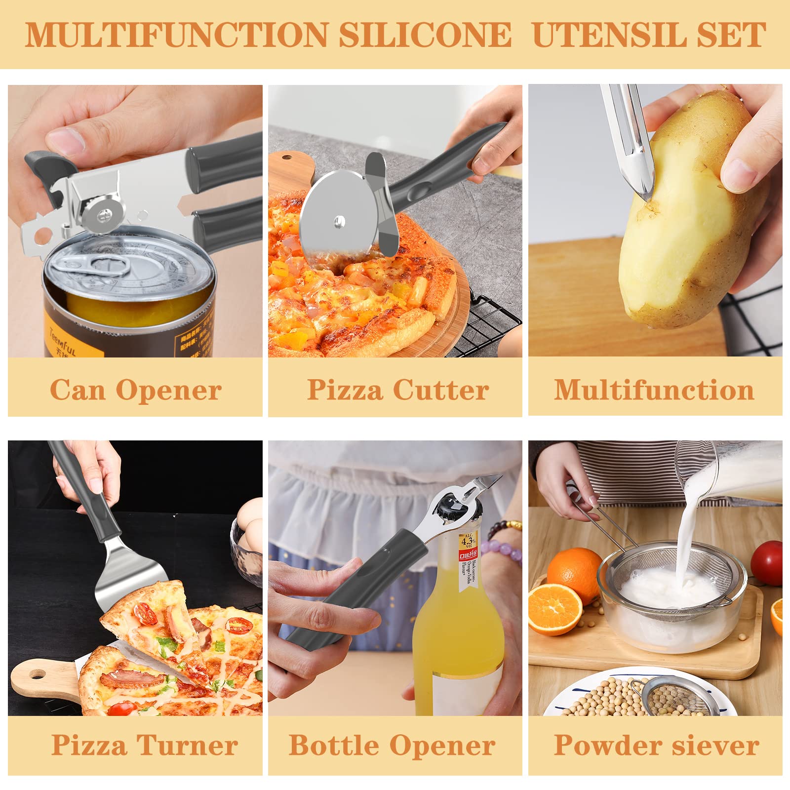 **Umite Chef 43-Piece Silicone Cooking Utensil Set with Stainless Steel Handles – Heat-Resistant Kitchen Tools for Nonstick Cookware, Pots & Pans – Perfect for Baking, Frying & Everyday Cooking (Grey)**