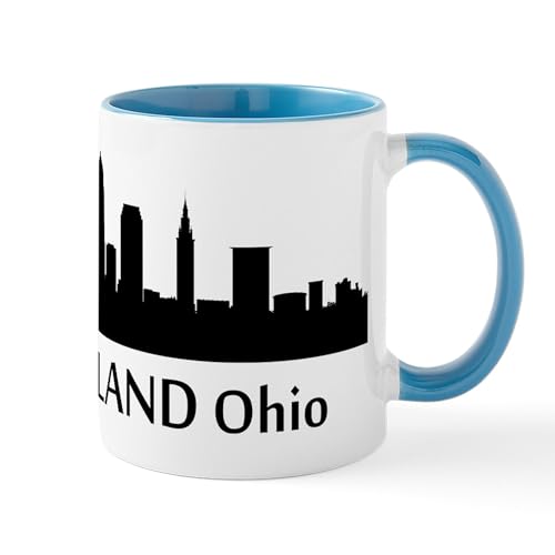 White/Blue Inside - Cleveland Cityscape Skyline Mugs
