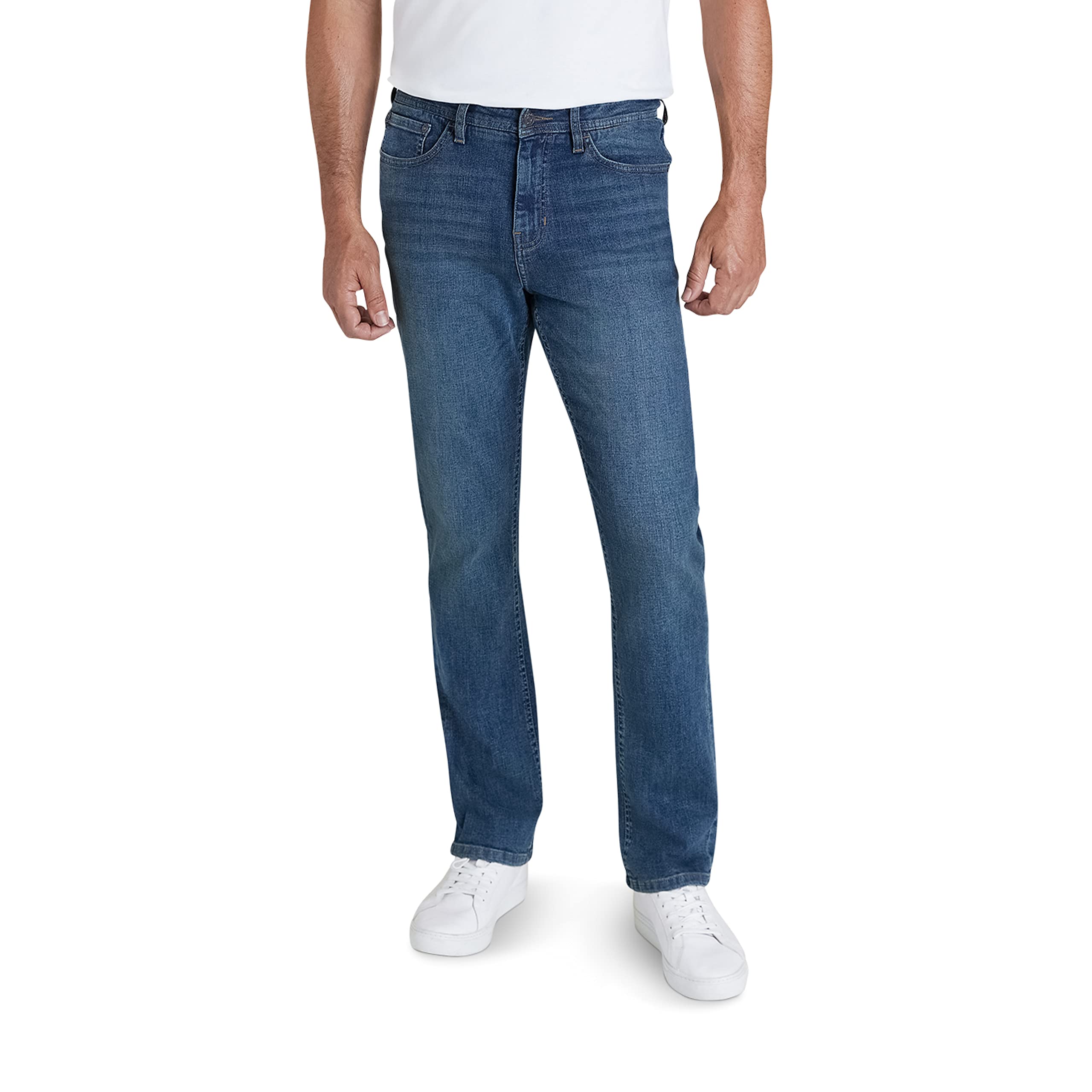IZOD Men's Relaxed Fit Stretch Denim Jeans - Comfortable Pull On Casual Pants with Expanded Leg for Everyday Wear | Office, Weekend & Outdoor Activities