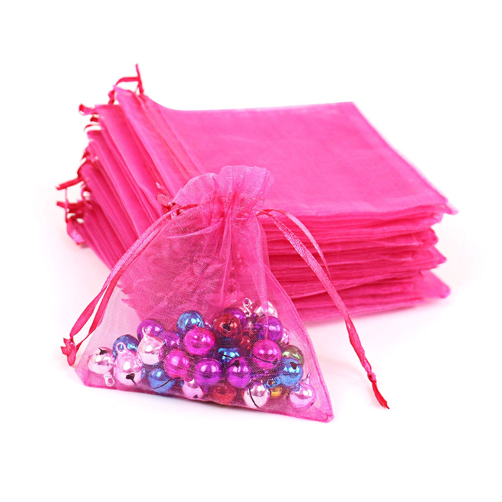 100Pcs 6x8 Inches Rose Organza Gift Bags with Drawstring - Small Mesh Bags for Wedding Favors, Party Gifts, Christmas Presents & Jewelry Packaging