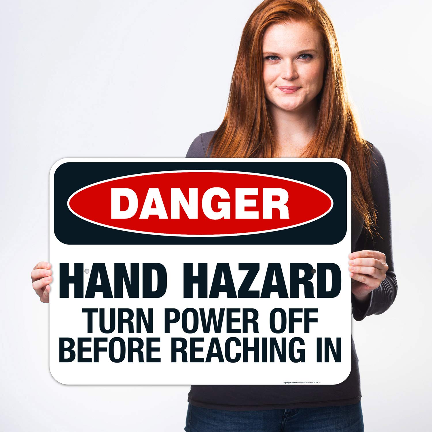 OSHA Danger Sign - Hand Hazard Turn Power Off Before Reaching, 18x24 Inch Rust-Free Aluminum Safety Sign, Fade Resistant for Indoor/Outdoor Use | Workplace Safety Equipment, Machine Guarding & Electrical Hazard Warning | Made in USA