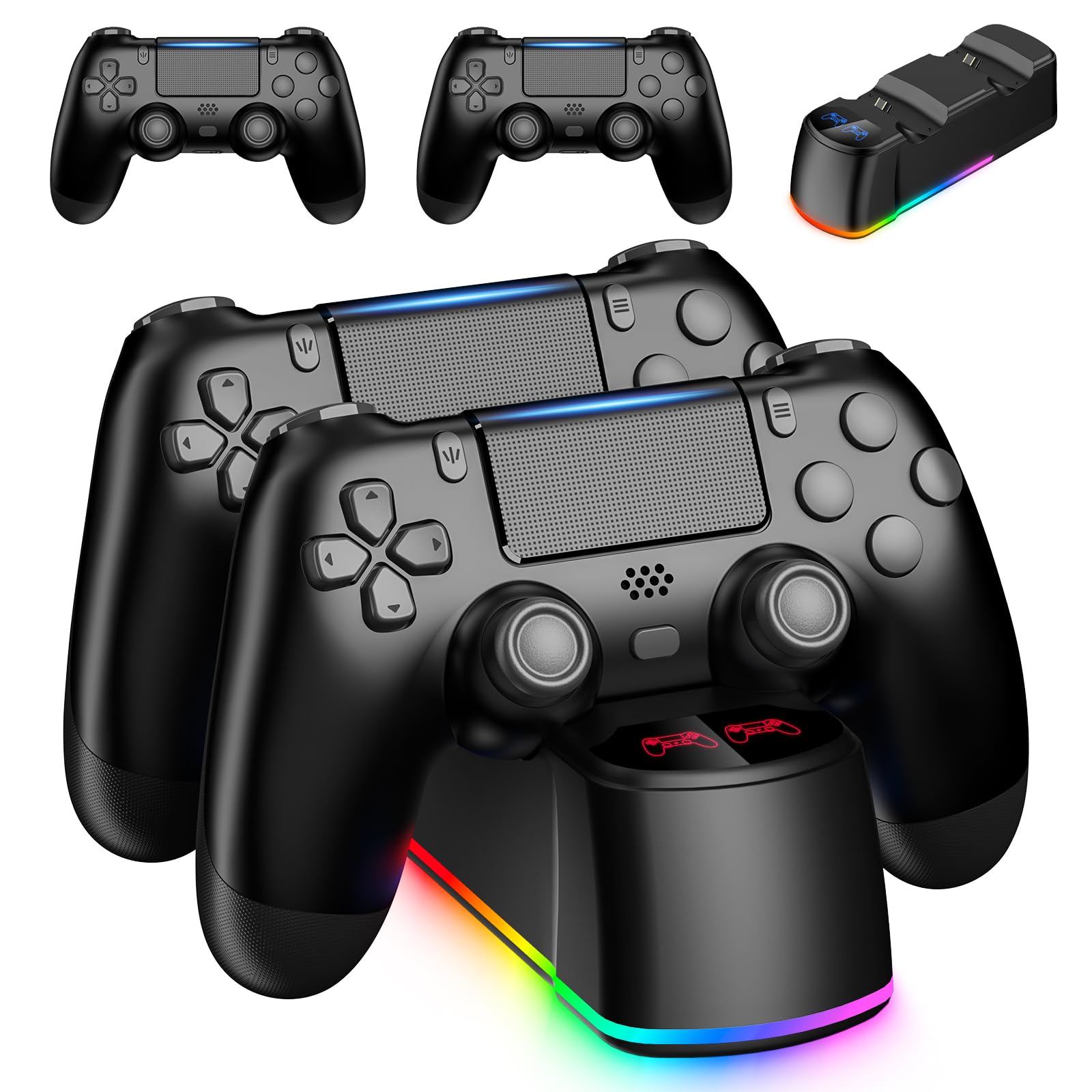 2 Pack Wireless PS4 Controller with Charging Dock Station - Compatible with PS4/PS4 Pro/PS4 Slim - LED Charging Dock for Dual Controllers - Perfect for Gaming, Streaming & Long Play Sessions