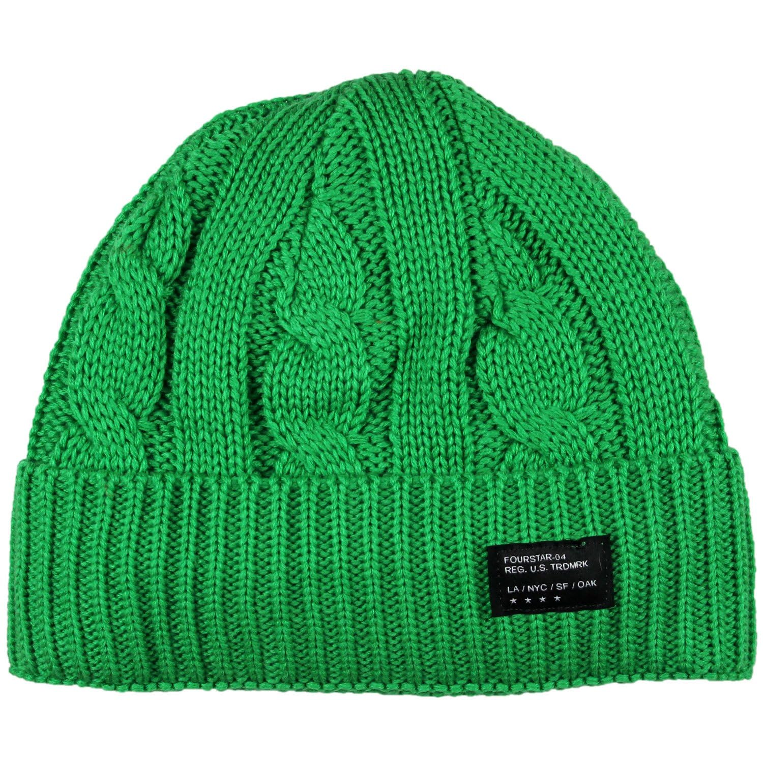 Fourstar Skateboard Beanie - Cable Knit Foldable Green Winter Hat for Men & Women - Perfect for Skateboarding, Snowboarding & Outdoor Activities