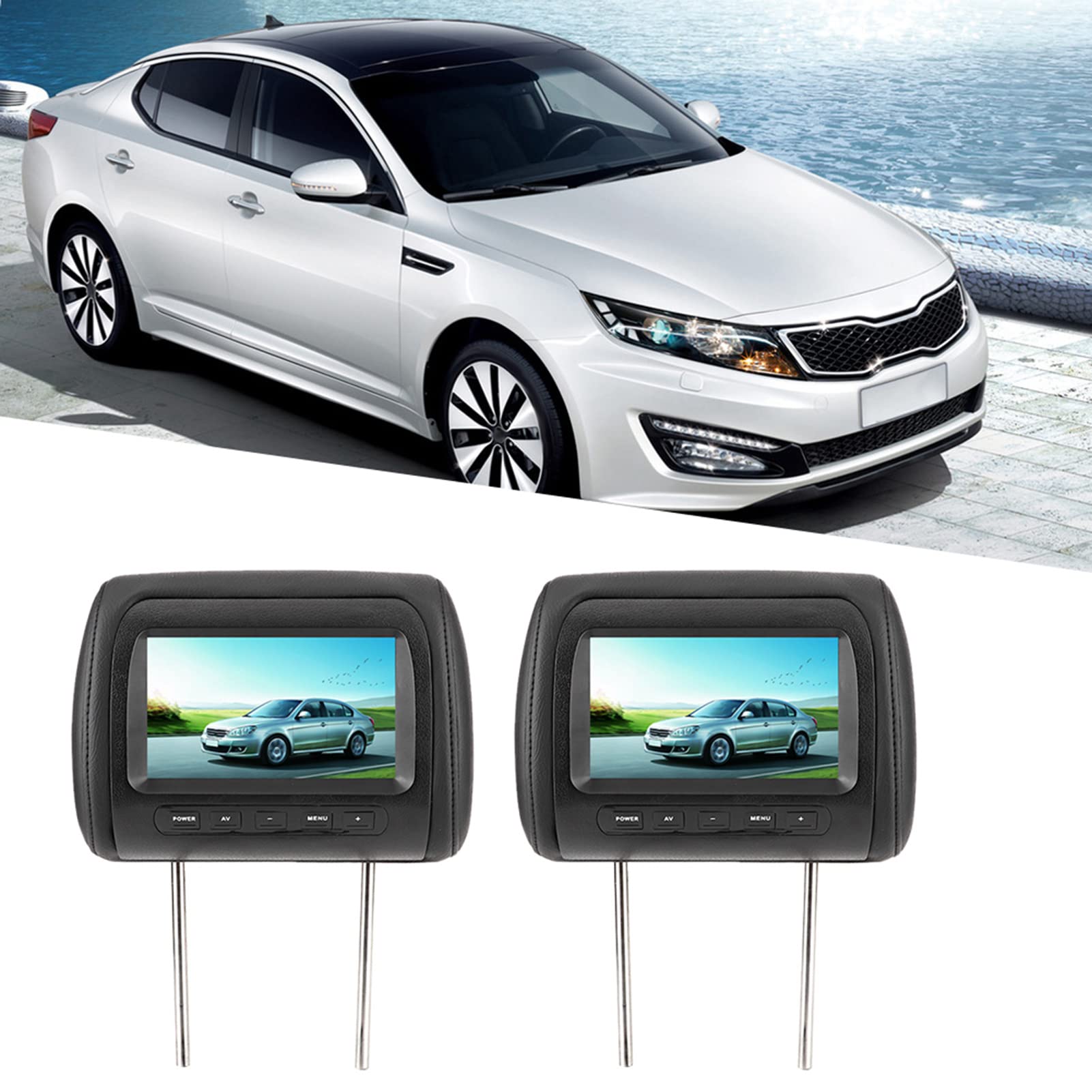 2 Pack 7 Inch Portable Car Headrest Video Player - Universal Car Monitor Headrest Display with AV Input for Kids & Family Entertainment - Perfect for Road Trips & Long Drives
