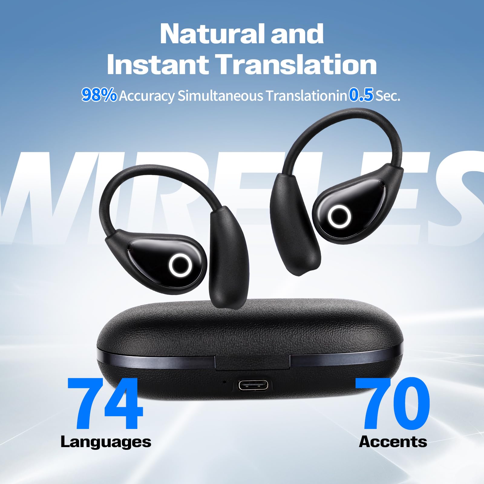 3-in-1 Language Translation Earbuds - Real-Time 144 Languages Translator Device for iOS & Android | Perfect for Travel, Business Meetings & Language Learning (Black)