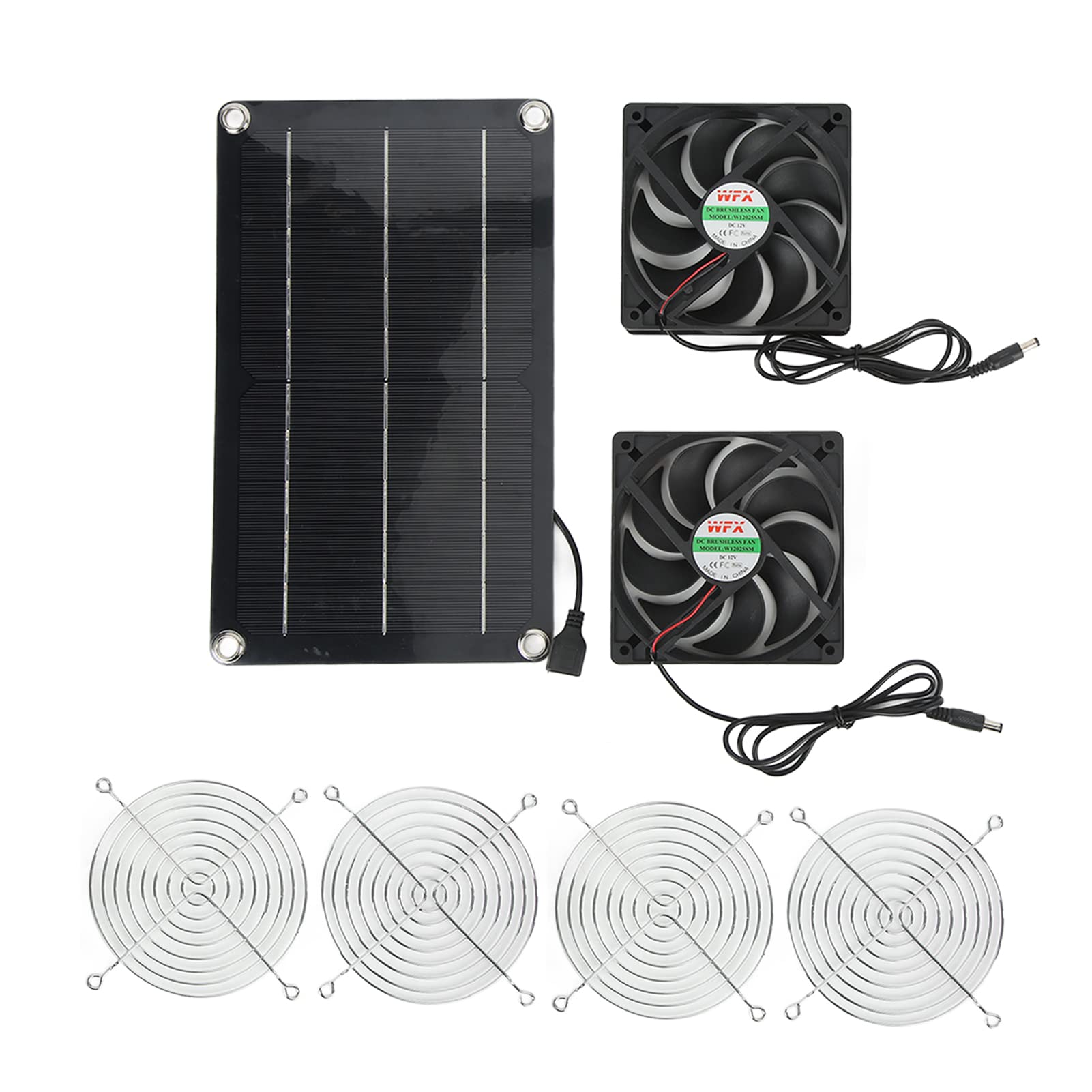 CHICIRIS 12V 5W Solar Exhaust Fan Kit - Dual Solar Powered Ventilation Fan with Metal Protective Net for Greenhouse, Shed, Chicken Coop, Dog House - Energy Efficient Cooling Solution (11.8