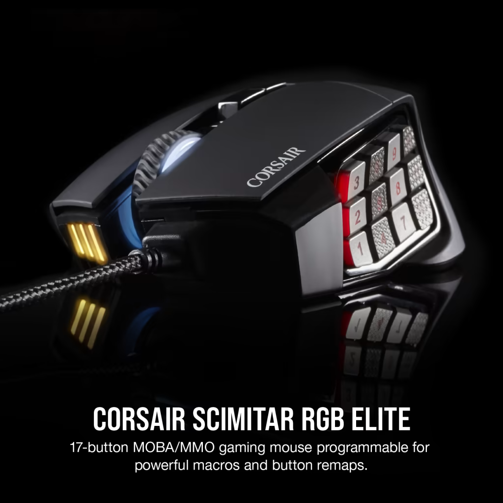 CORSAIR SCIMITAR RGB ELITE Wired Gaming Mouse - 16,000 DPI, 12 Programmable Buttons, Optical Sensor for MOBA/MMO Games - Perfect for Esports, PC Gaming & Professional Gamers