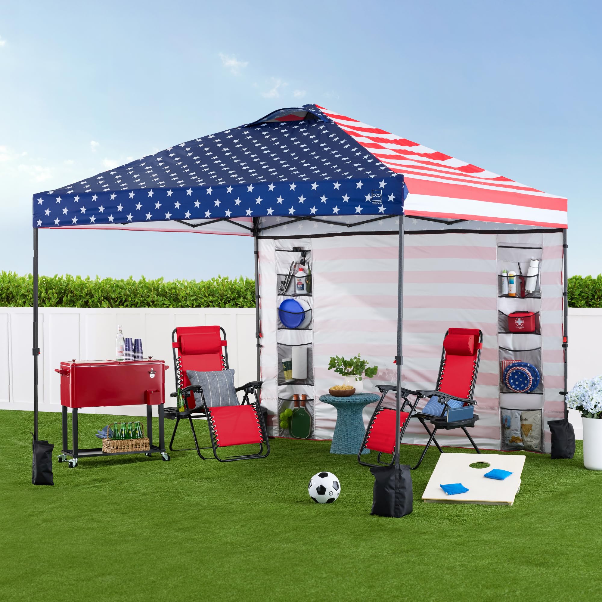 Best Choice Products 10x10ft Pop Up Canopy Tent with Side Walls - Portable Instant Shelter with 10 Pockets, Carry Bag & 4 Weight Bags - 1-Button Quick Setup - Perfect for Outdoor Events, Camping, Beach, Picnics & Tailgating - American Flag Design