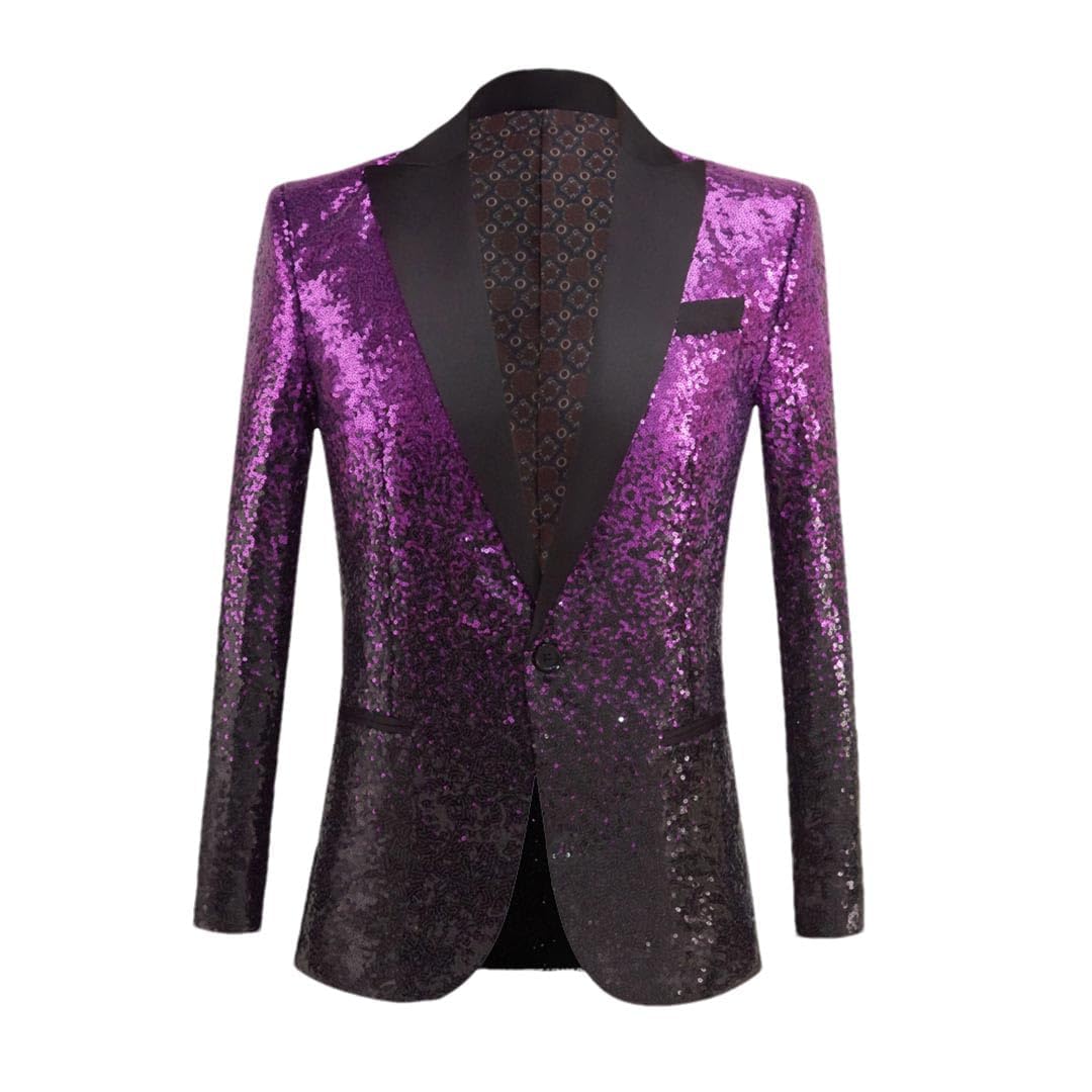 Men's Sequin Blazer Lapel One Button Suit Jacket - Prom, Wedding, Banquet & Formal Tuxedo Suit for Men - Perfect for Special Occasions & Evening Events