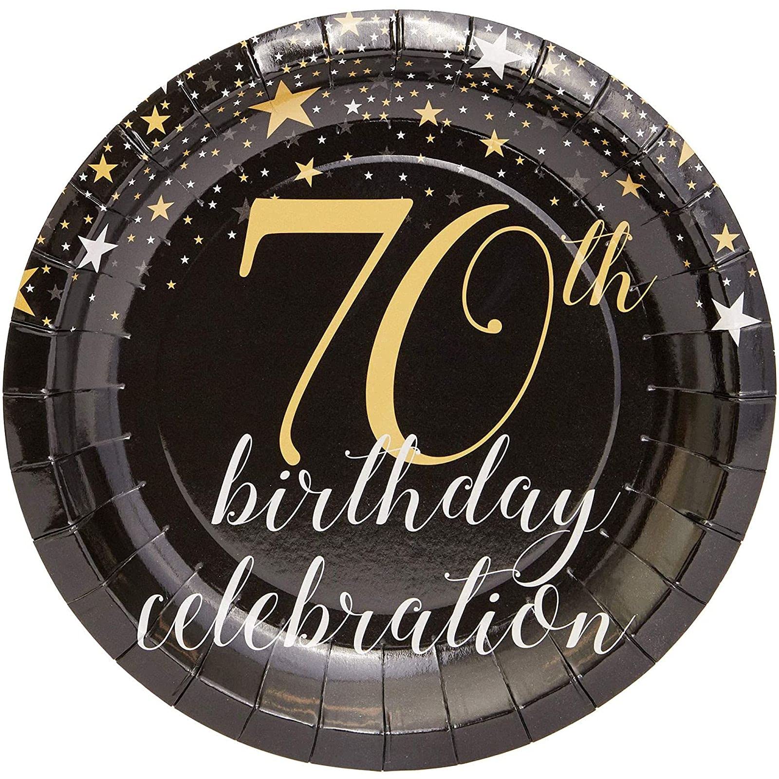 BLUE PANDA 80-Count 70th Birthday Party Plates - 7 Inch Disposable Paper Plates for Anniversary Celebration, Black Dinnerware - Perfect for Birthday Parties, Retirement Celebrations & Milestone Events