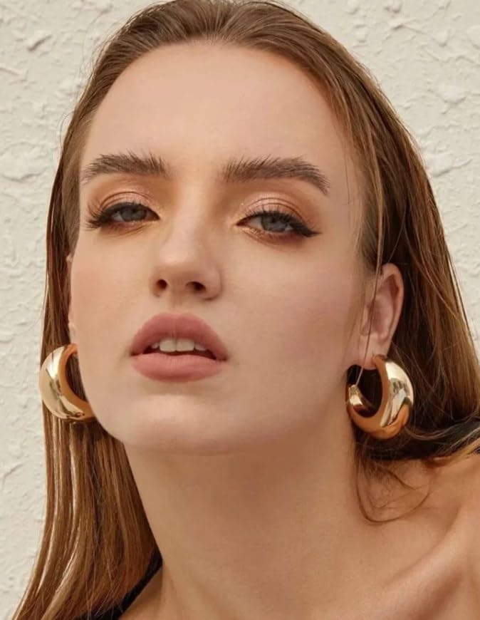14K Gold Plated Chunky Drop Hoop Earrings for Women - Lightweight Hypoallergenic Teardrop Fashion Jewelry | Perfect for Parties, Weddings & Everyday Wear