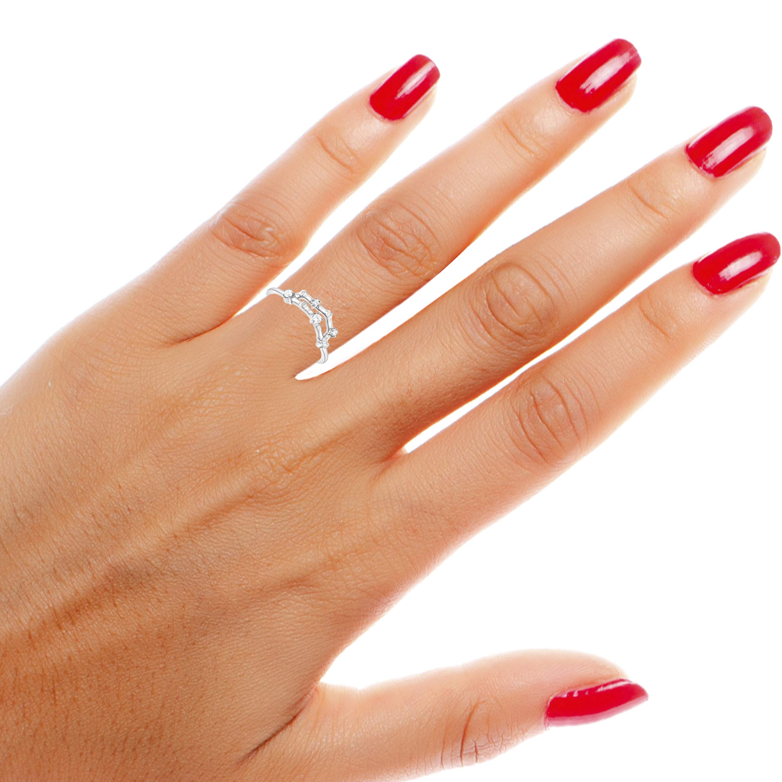 1/10 Cttw Diamond Celestial Star Horoscope Zodiac Ring for Women - 925 Sterling Silver, H-I Color, I1-I2 Clarity - Perfect for Birthday Gifts, Anniversary Presents & Astrology Lovers