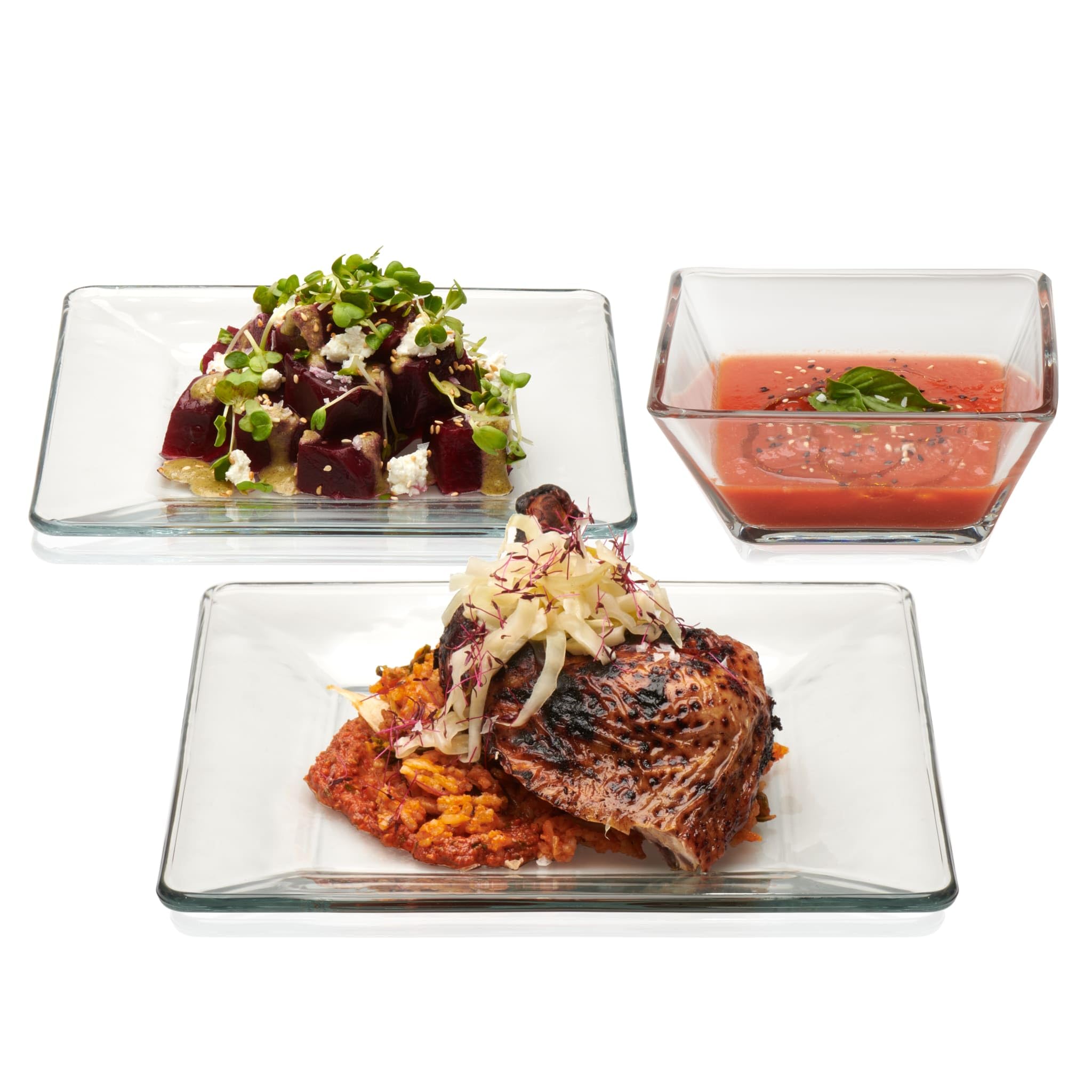 Libbey Tempo 12-Piece Square Glass Dinnerware Set - Clear Glass Plates & Bowls, Dishwasher Safe for Everyday Use, Dinner Parties, and Formal Dining
