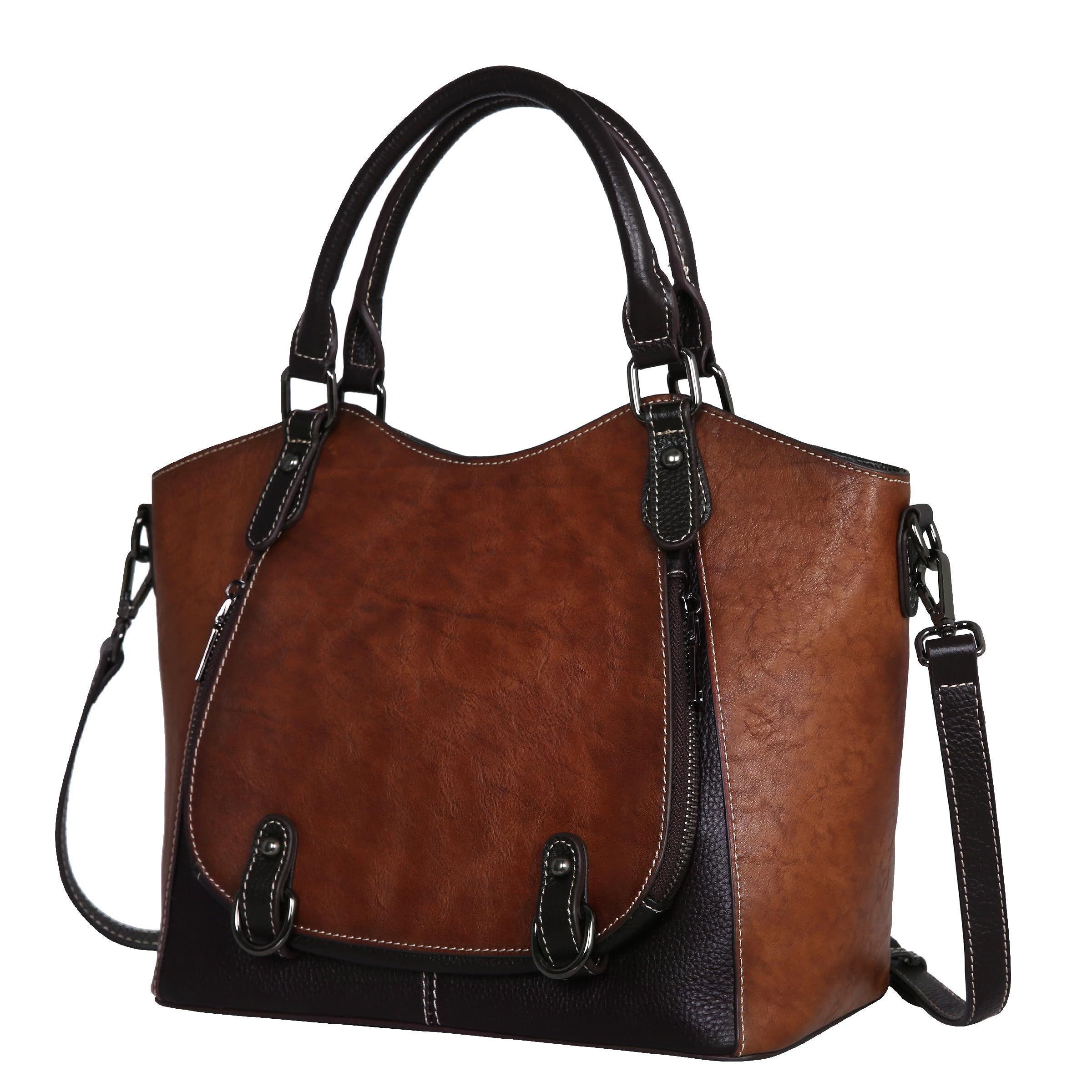 Iswee Genuine Leather Shoulder Bags for Women - Vintage Designer Crossbody Purse & Top Handle Satchel with Zipper Closure | Perfect for Work, Travel & Everyday Use
