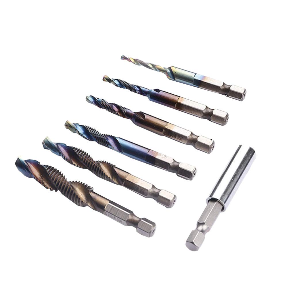 DOITOOL 7-Piece Hex Drill Bit Set - HSS Carbon Steel Spiral Drill & Tap Bits for Tile, Glass, Ceramic, Brick & Wood - Perfect for DIY Home Projects, Construction & Woodworking