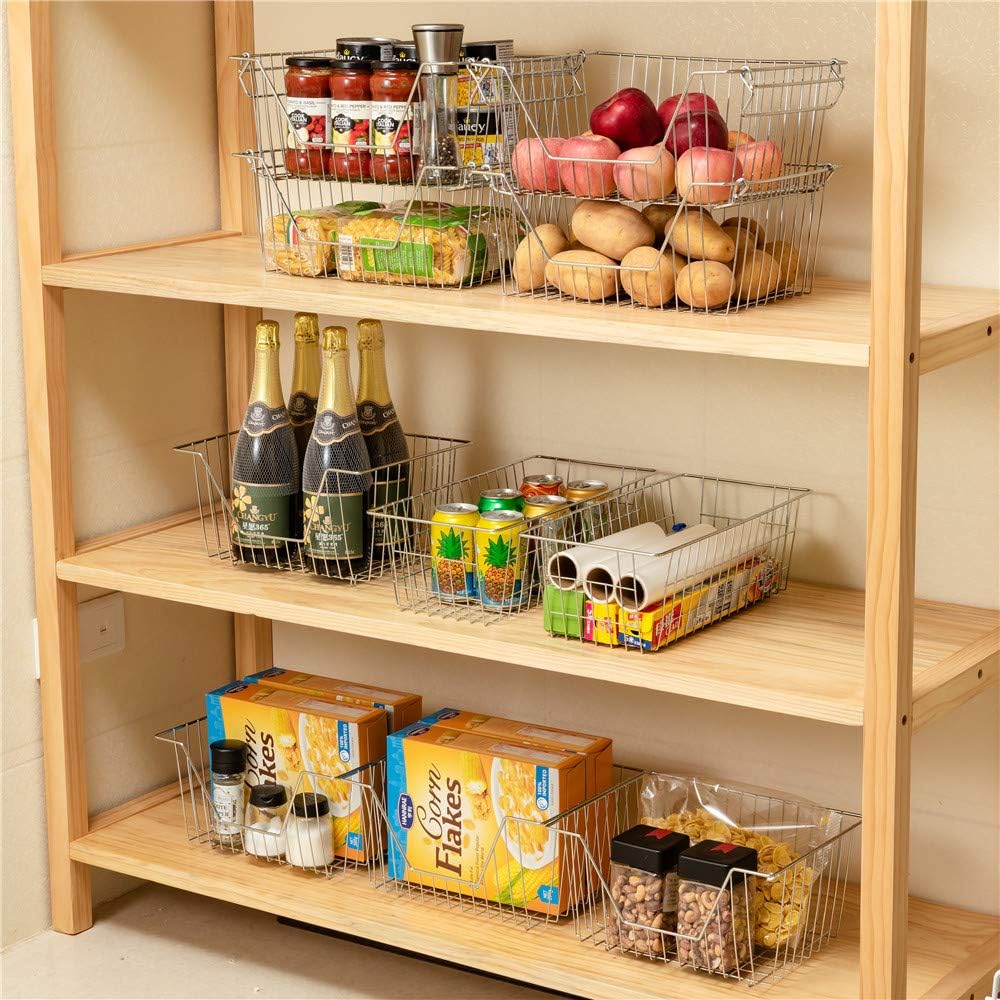 SANNO Stackable Metal Pantry Bins for Kitchen Organization - Cabinet Storage Baskets for Onion, Potato, and Farmhouse Style Countertop Use