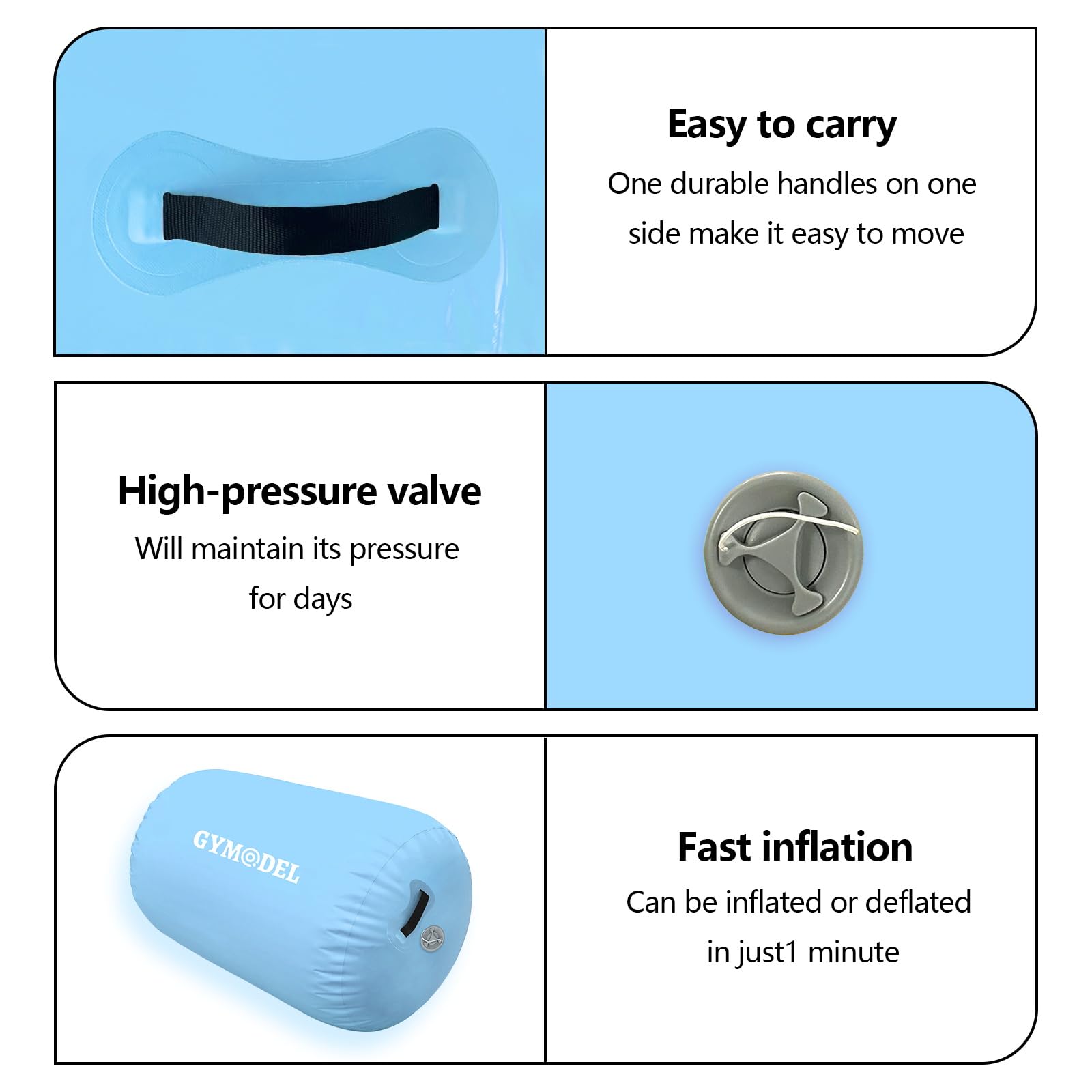 Inflatable Gymnastics Air Roller Barrel - Tumbling Training Mat for Back Handspring, Cheerleading & Yoga | Portable Home & Outdoor Use with Pump Included | Perfect for Gymnasts, Cheerleaders & Fitness Enthusiasts