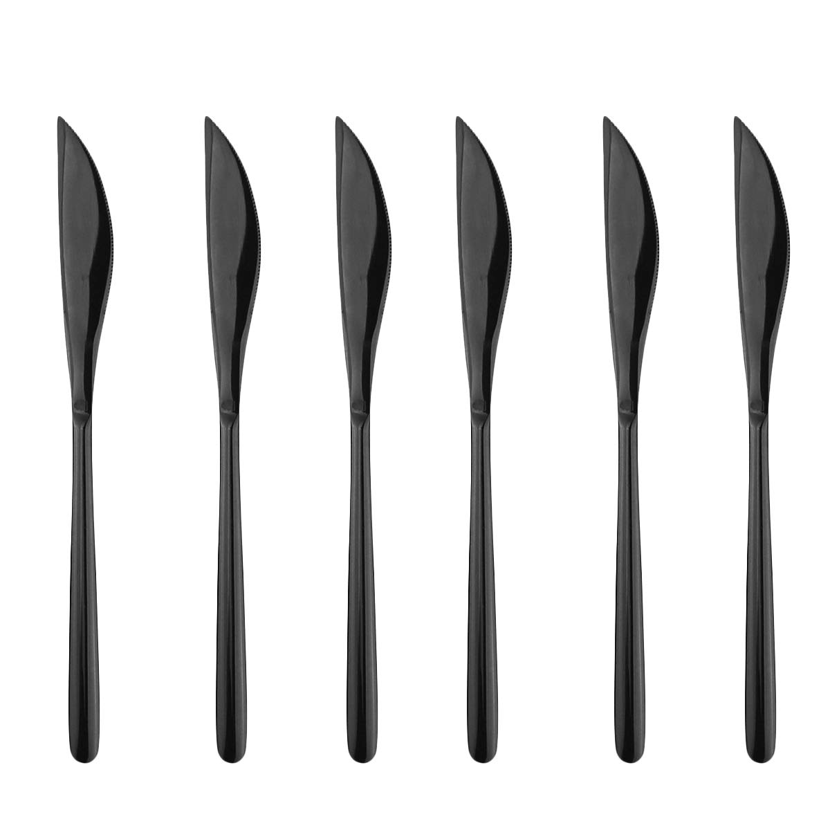 Premium Gugrida Steak Knives Set - 6-Piece Stainless Steel Serrated Dinner Knives for Steak, Meat & Kitchen Use | Professional Multi-Purpose Cutlery with Ergonomic Handles (Shiny Black) | Perfect for BBQs, Dinner Parties & Restaurant-Style Dining