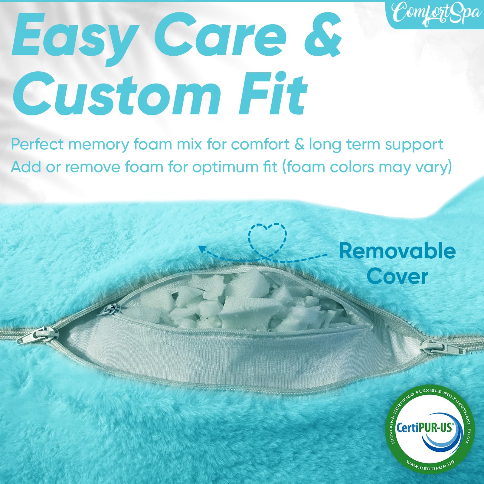 ComfortSpa Extra Large Reading Pillow for Adults - Back Support Pillow with Arms, Pockets & Washable Faux Fur Cover - Perfect for Sitting Up in Bed Watching TV, Gaming, Reading or Studying (XL, Blue)