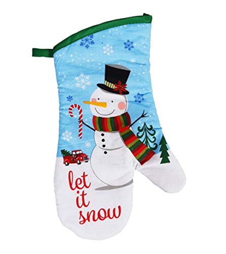 Farmhouse Style Snowman Kitchen Towel Set with Pot Holders, Oven Mitt & Whisk - Christmas Holiday Decor & Baking Essentials for Cozy Winter Cooking