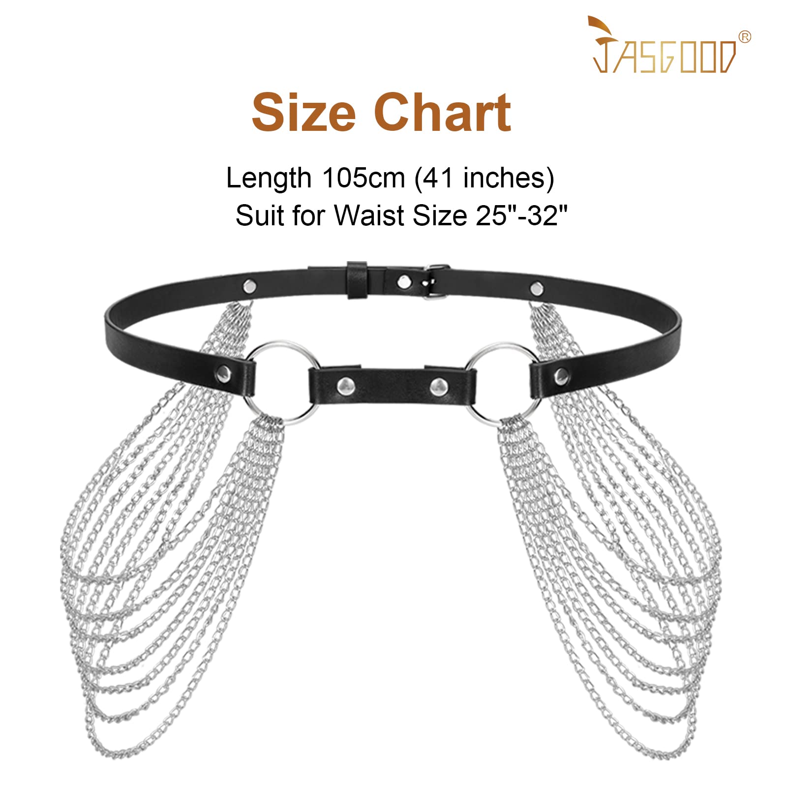 JASGOO Punk Waist Chain Belt - Black Leather Layered Belly Body Chain for Women | Gothic Fashion Accessory for Nightclub, Rave, Music Festival & Costume Party