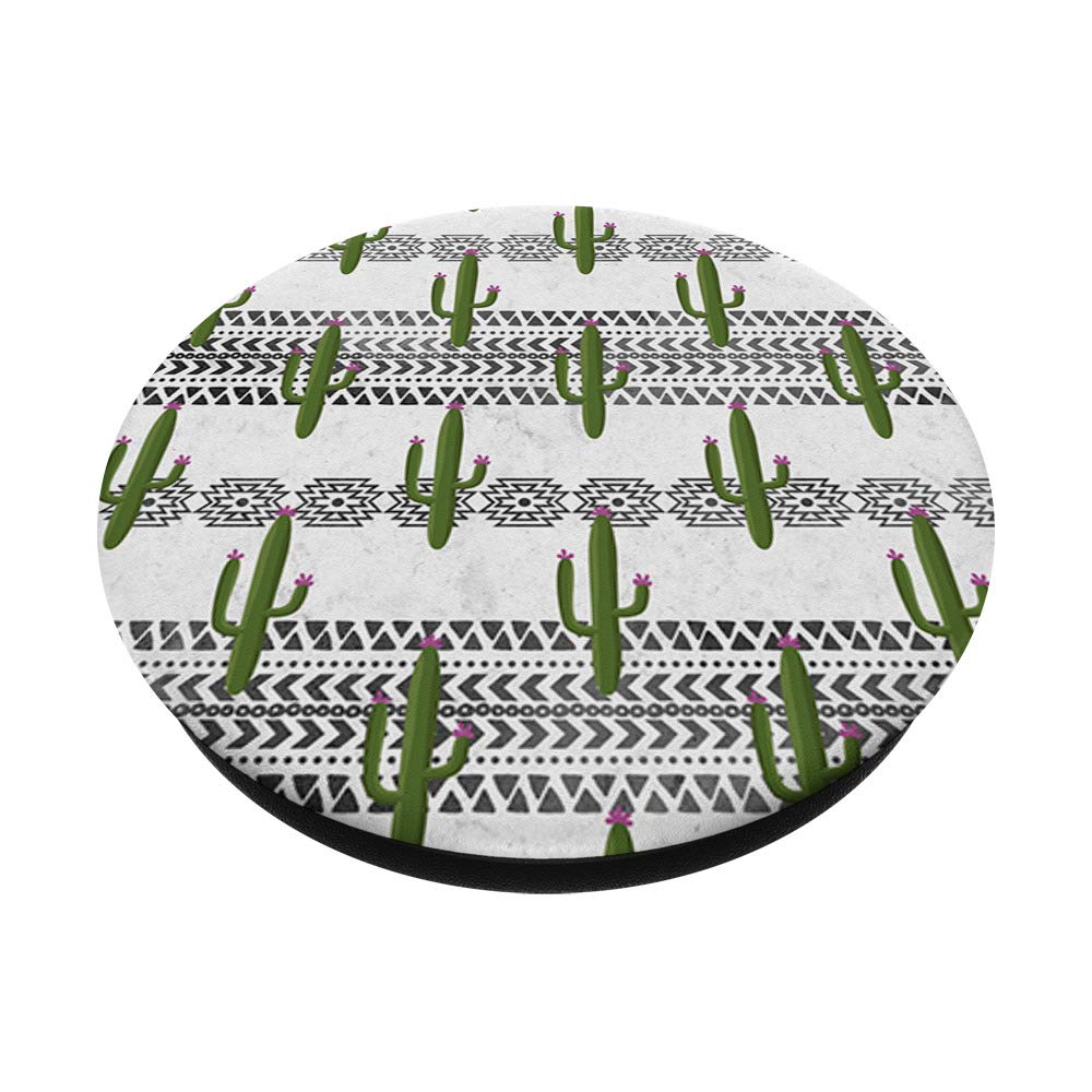 Aztec Cactus Pattern White PopSockets Phone Grip & Stand - Compatible with iPhone, Samsung & Tablets - Perfect for Home, Office & Travel Use