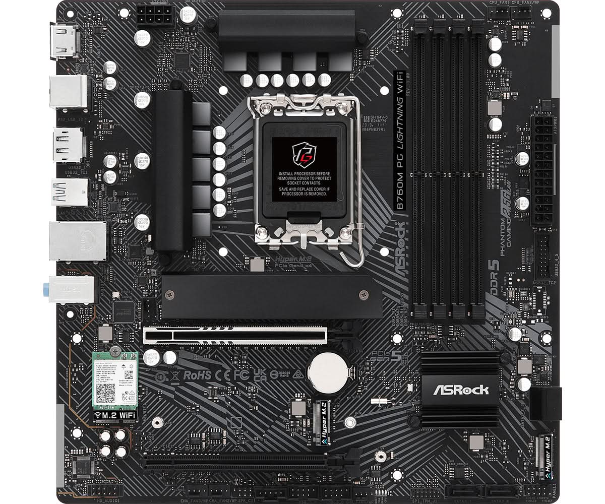 ASRock B760M PG Lightning WiFi Micro ATX Motherboard for Intel 12th/13th Gen LGA 1700 - Perfect for Gaming PC Builds & Home Office Workstations
