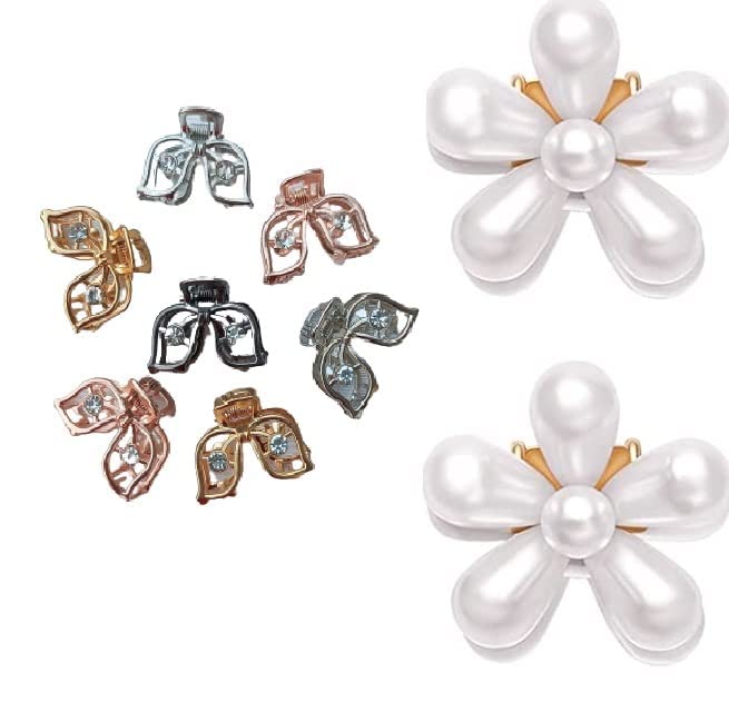 Korean Pearl Barrettes Set - 4 Pcs Crystal Flower Hair Clips for Women, Wedding & Party Accessories