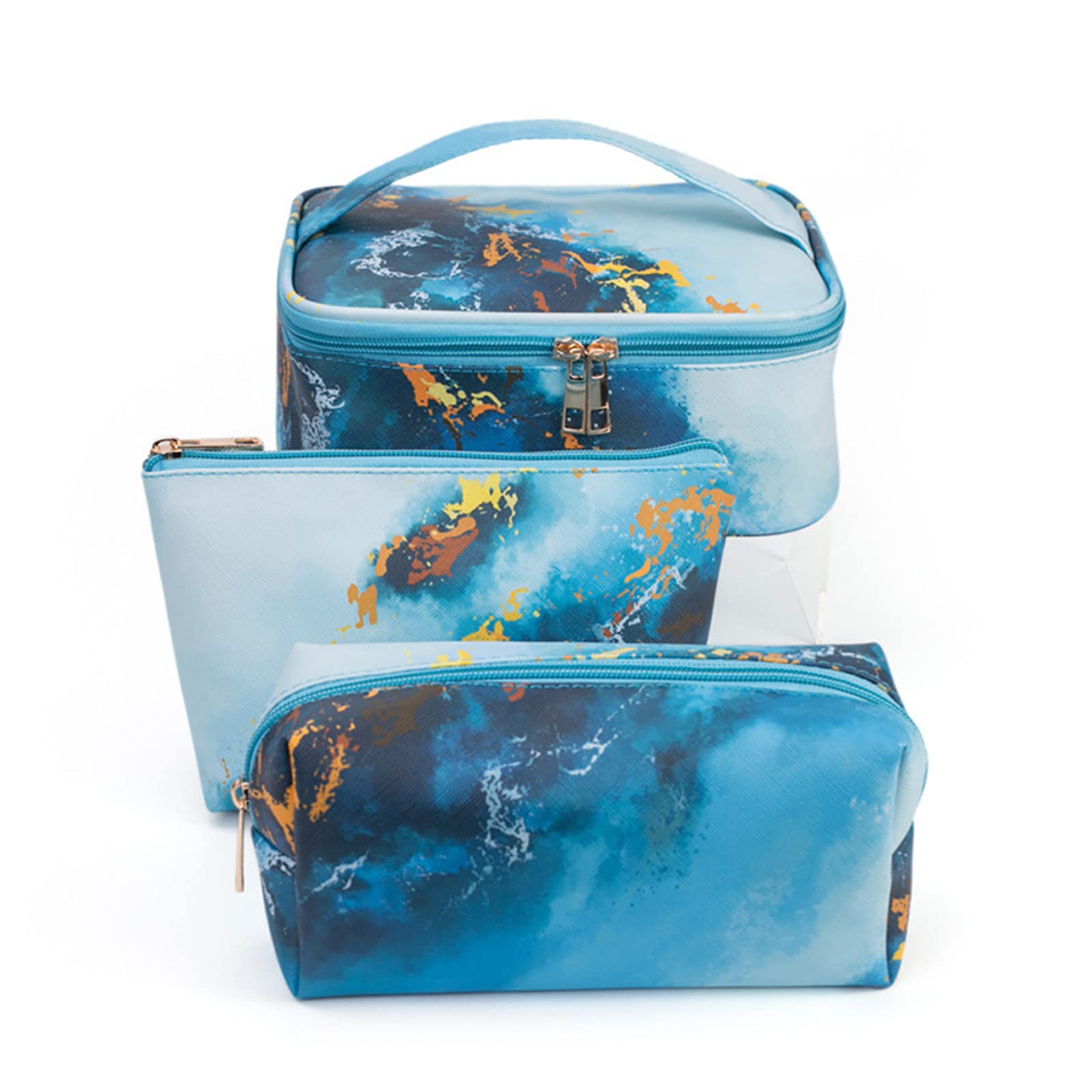 Petyoung 3PCS Marble Makeup Bags Set - Waterproof Travel Cosmetic Organizer & Toiletry Case for Women | Portable PVC Makeup Pouch for Gym, Vacation & Daily Essentials Storage