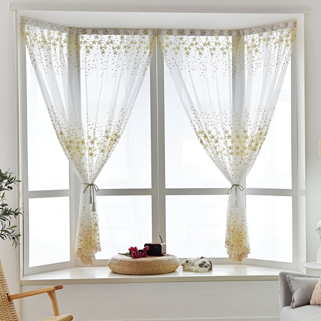 Tiana Airy Lace Grommet Sheer Custom Embroidered Curtains for Living Room & Bedroom - Elegant Window Treatment for Home Decor