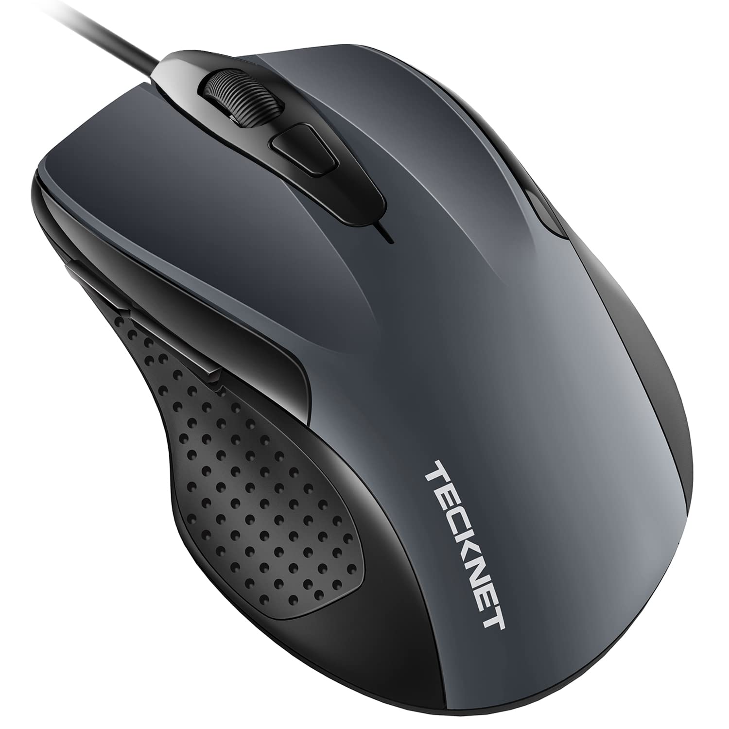 TECKNET Ergonomic USB Wired Mouse - 6 Button Corded Computer Mouse with 4 Adjustable DPI (800/1200/1600/2400), 5FT Long Cable for PC, Laptop, Mac, Chromebook - Perfect for Office Work, Gaming & Home Use (Gray)