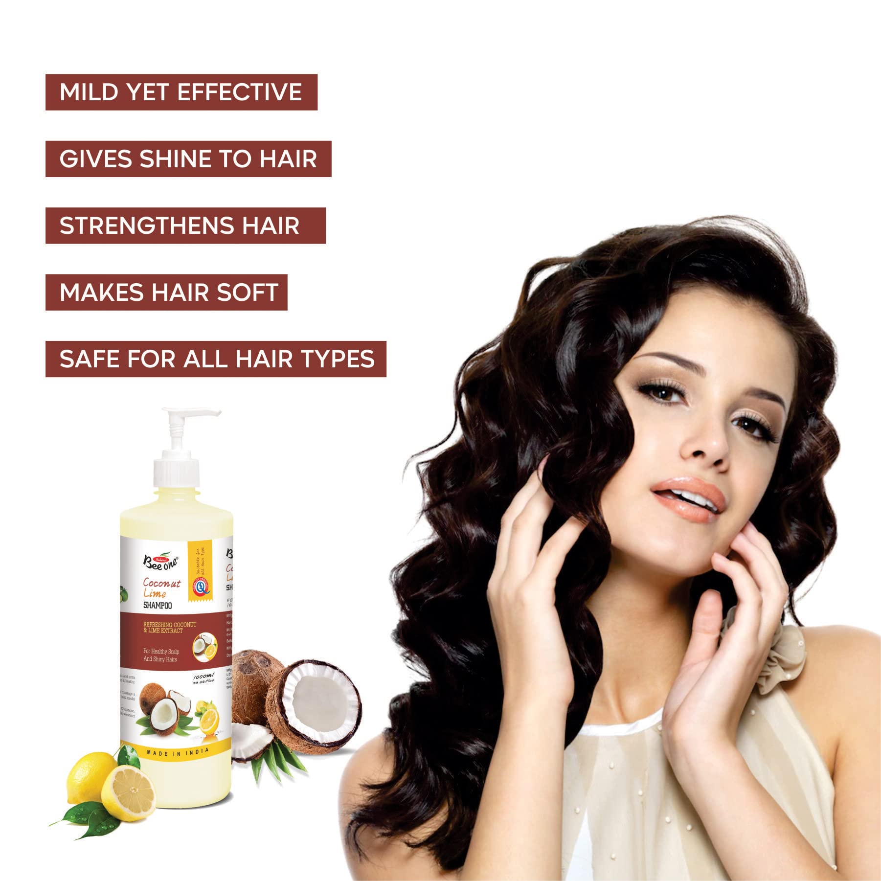 BEE ONE Coconut Lime Shampoo for Women & Men - 1000ml Sulfate-Free Hair Cleanser with Natural Oils - Hydrating & Volumizing for Dry, Damaged Hair - Perfect for Daily Use & Salon-Quality Results at Home