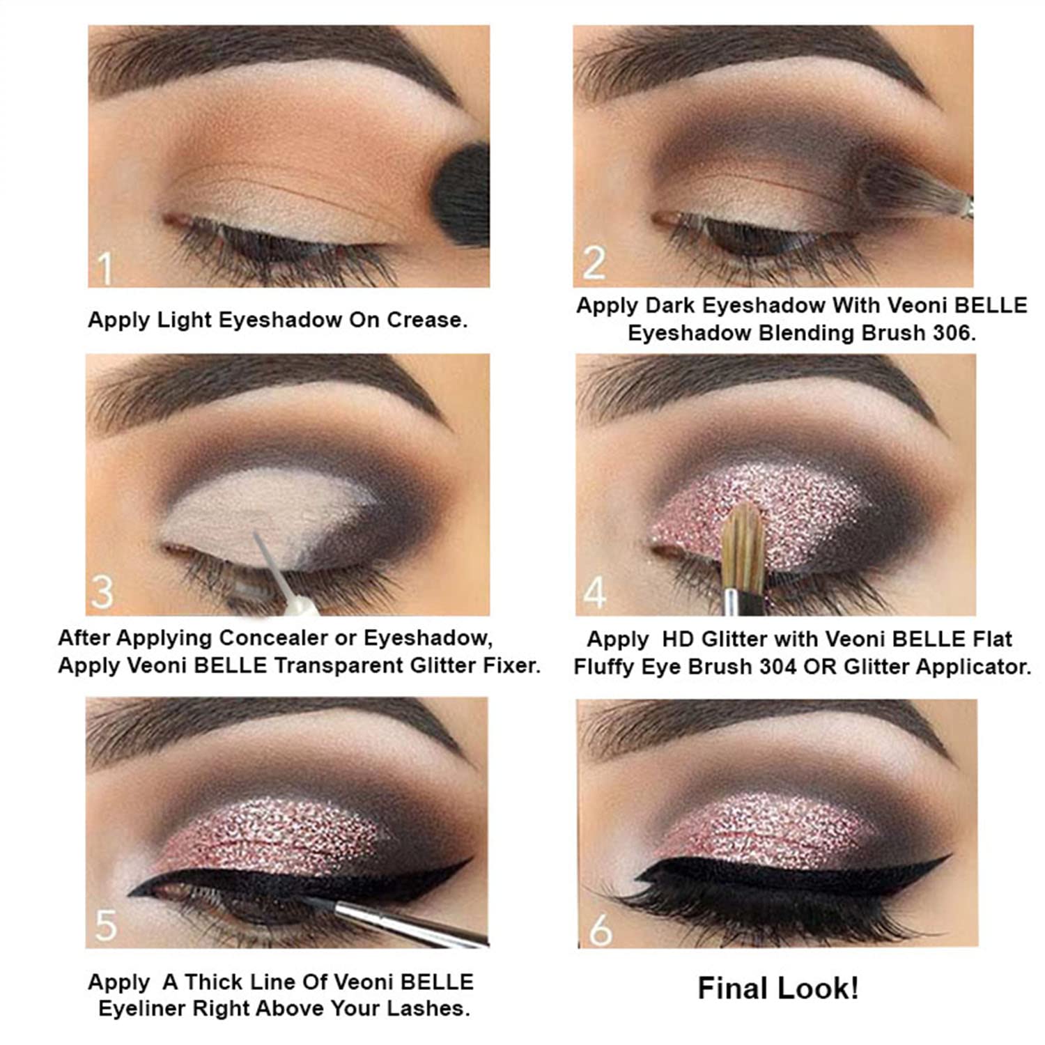 Veoni Belle Loose Glitter Eyeshadow & Nail Pigment - Champagne Gold Shimmer for Party, Festival & Special Occasion Makeup