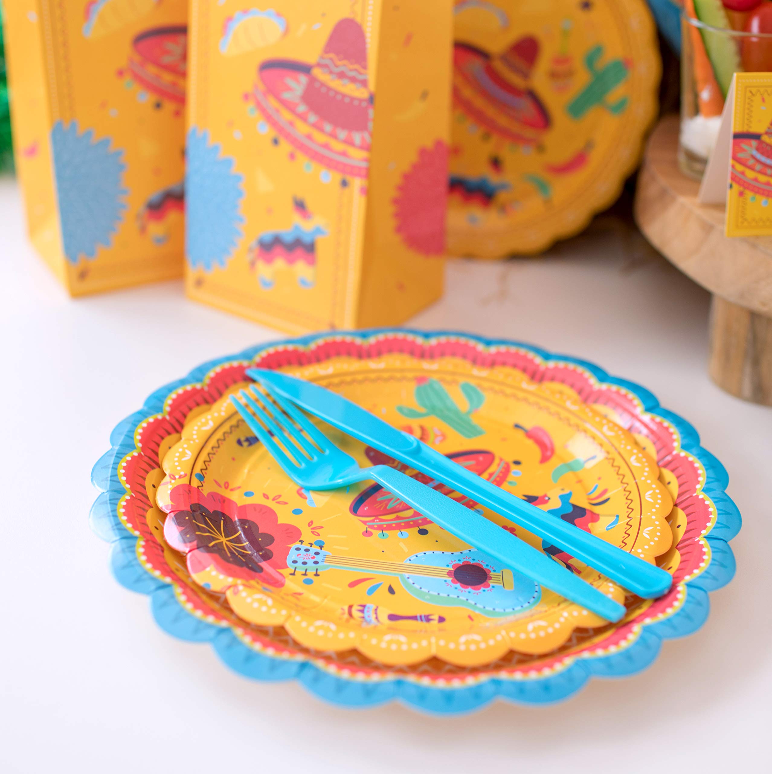 Vibrant Mexican Fiesta Party Supplies Set - 16 Large Dinner Plates, 16 Dessert Plates, 16 Cups & 16 Napkins | Perfect for Cinco de Mayo, Birthday Parties, Taco Nights & Themed Celebrations | Durable Disposable Tableware for Outdoor Gatherings & Family Events