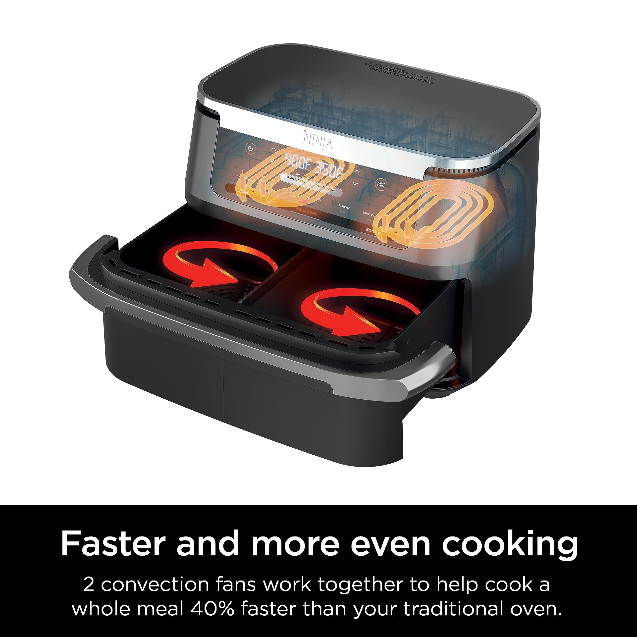 Ninja DZ071 Foodi 6-in-1 DualZone Air Fryer - 7QT Large Capacity, Smart Finish Technology - Air Fry, Bake, Roast - Perfect for Family Dinners, Meal Prep & Healthy Cooking (Renewed, Black)