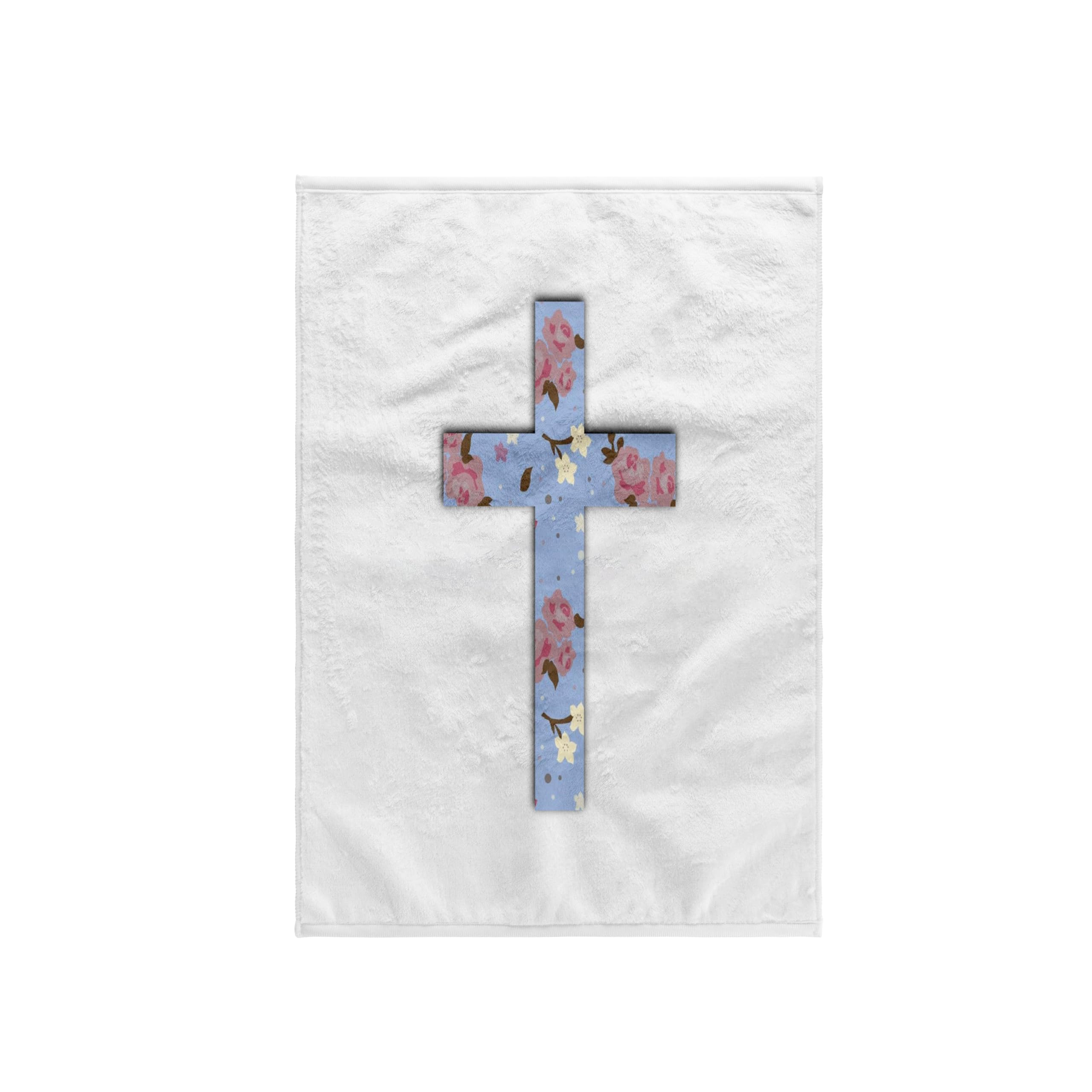 3D Rose Blue Floral Christian Cross Girly Pink Rose Flower Pattern Crucifix Towel - 15
