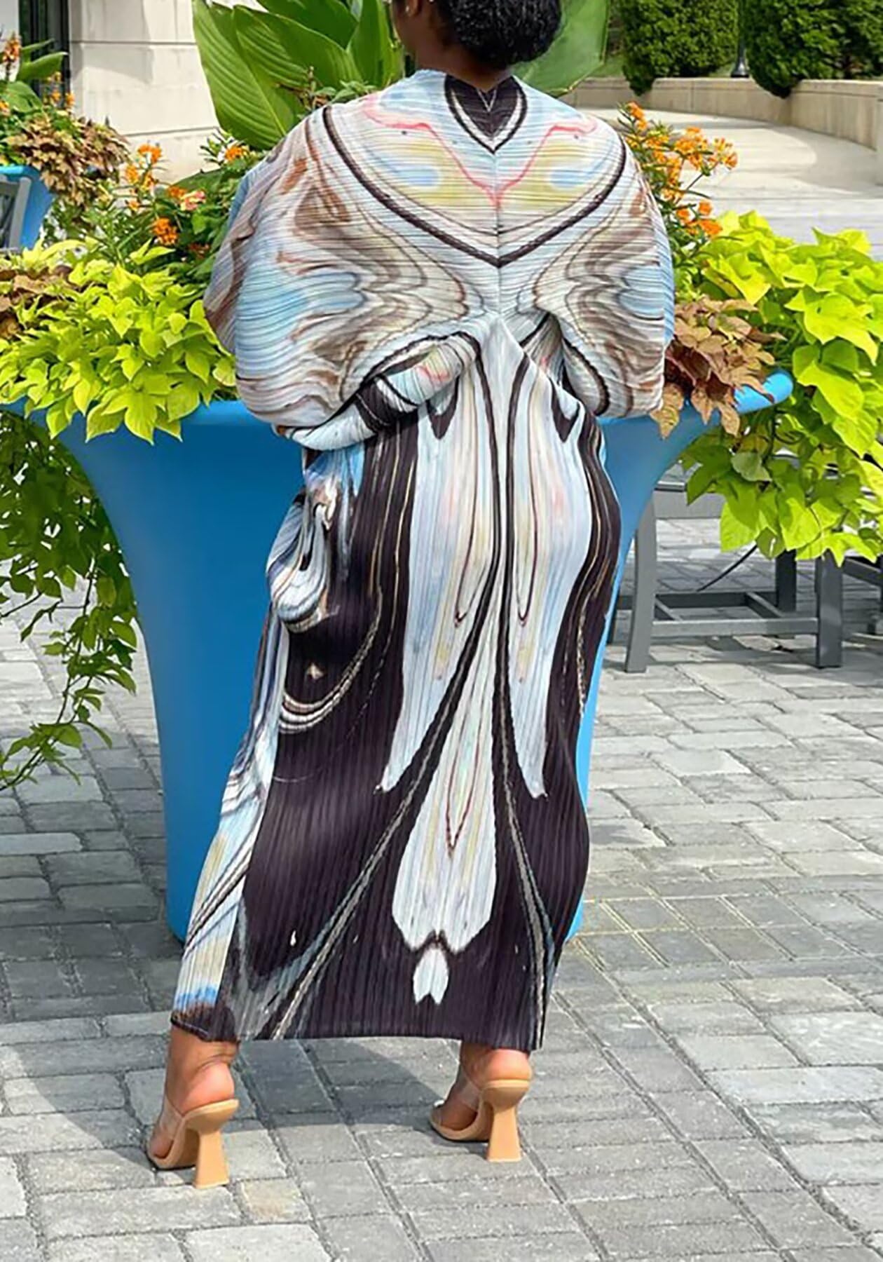 Sexy African Print Midi Dress for Women - V Neck Floral Pleated Summer Dress Plus Size 6-24, Perfect for Beach Vacation, Date Night & Cultural Events