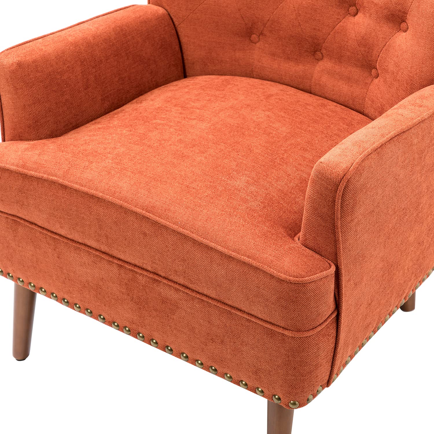 HULALA HOME Modern Wingback Accent Chair - Button Tufted Upholstered Armchair with Nailhead Trim & Sturdy Wooden Legs, Comfortable Lounge Chair for Living Room, Bedroom, Office - Perfect for Reading Nook, Cozy Corner or Guest Seating (Orange)